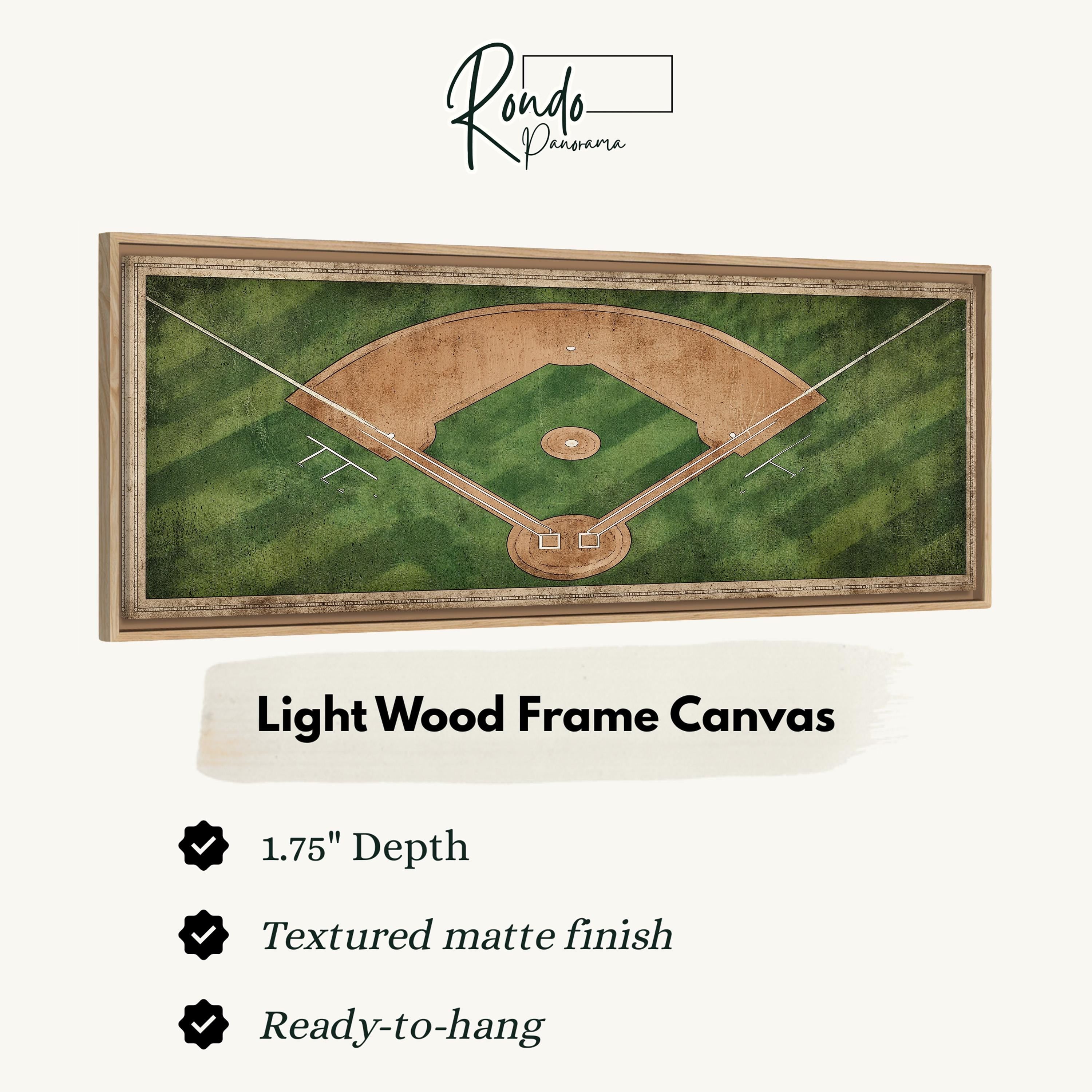 The image is a framed canvas depicting a baseball field.