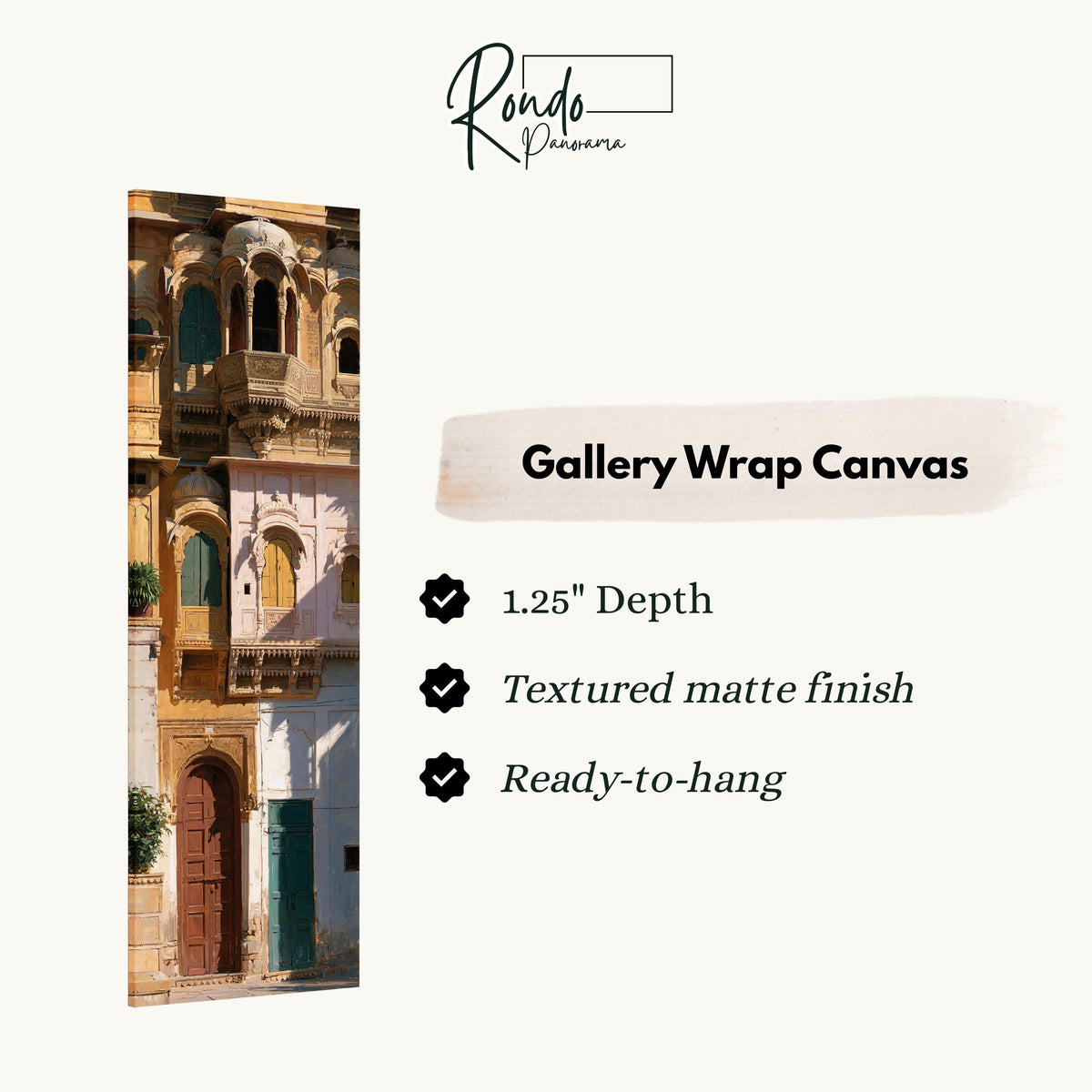 Ornate sandstone palace facade with colorful doors gallery wrap canvas with the image wrapped around the edges