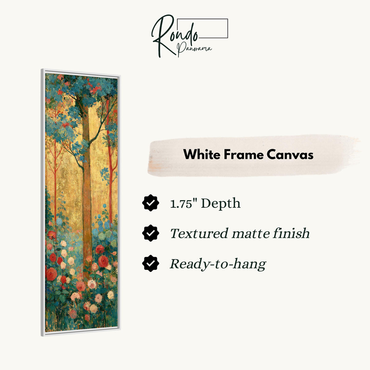 Golden tree with roses in an Art Nouveau style canvas print in a white floating frame