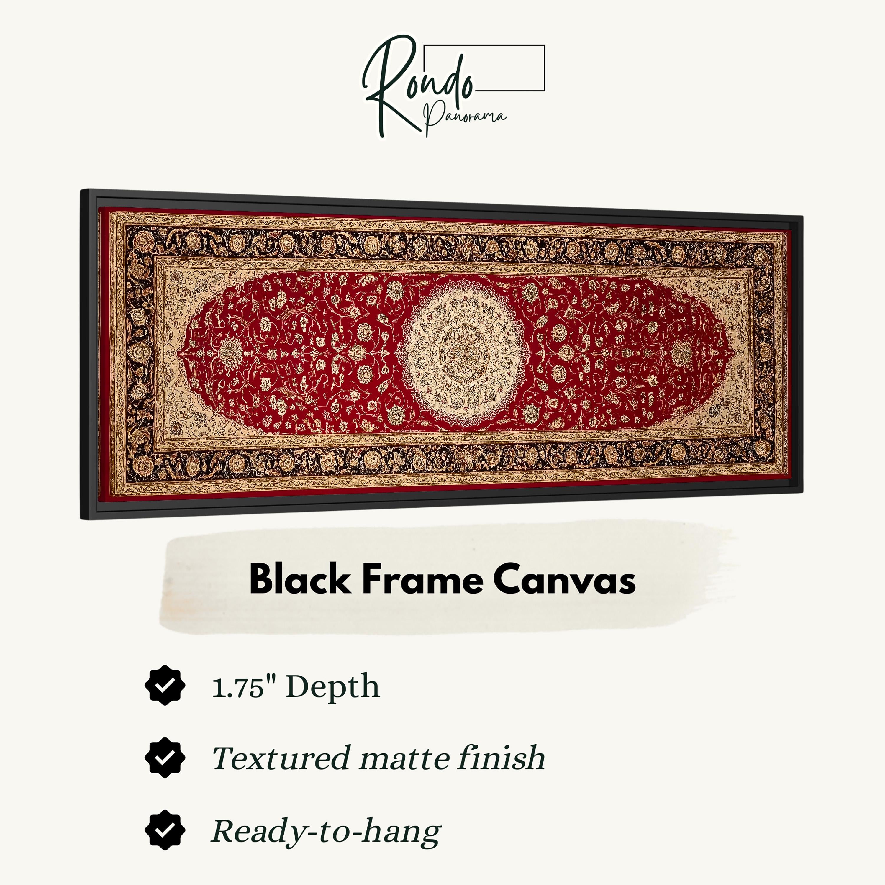 a black frame canvas with a red and gold patterned design.