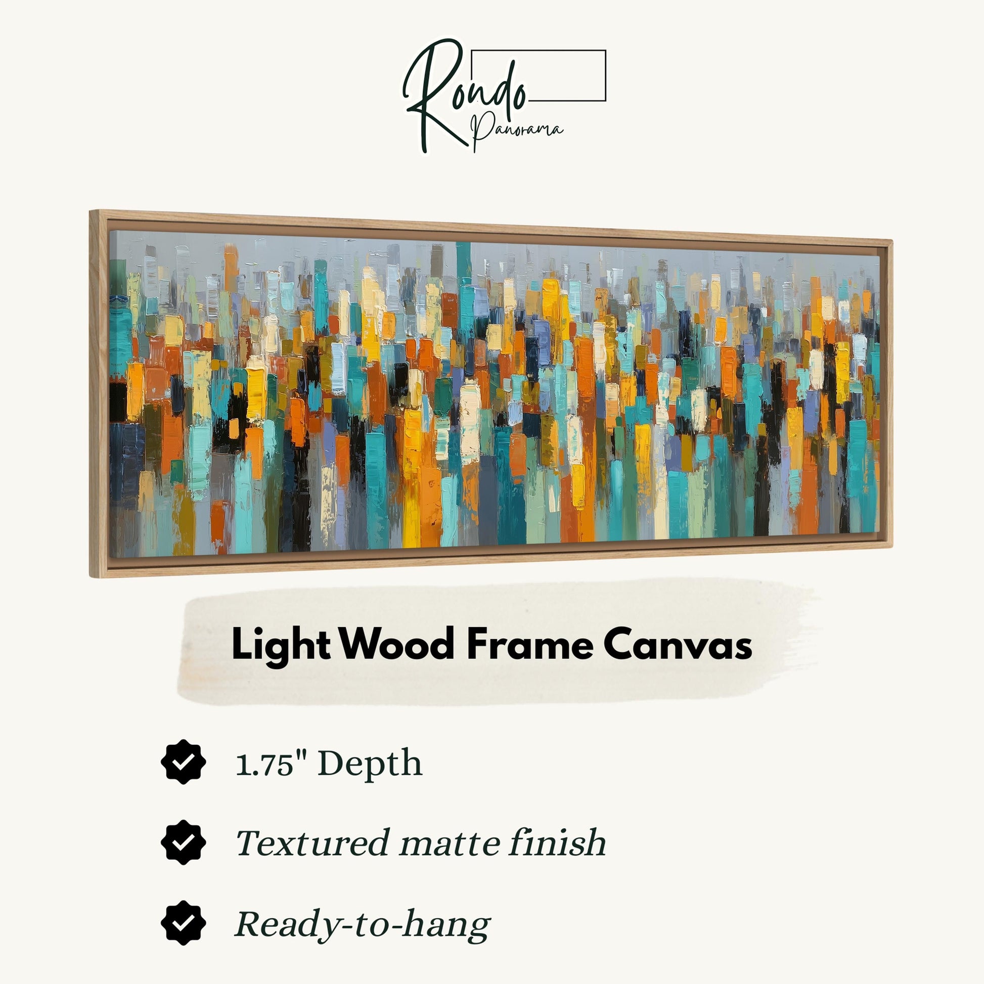 The image is a framed artwork depicting a cityscape with a textured finish.