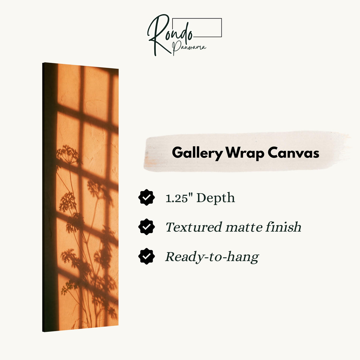 Window grid and plant shadow on a terracotta wall gallery wrap canvas with the image wrapped around the edges