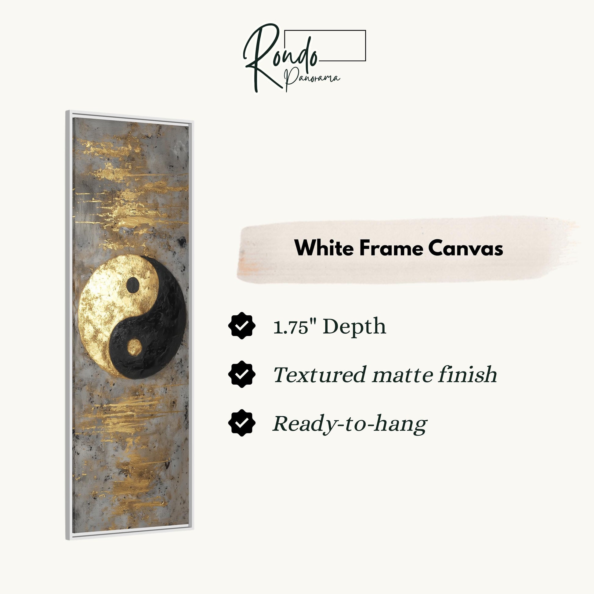 The image is a white frame canvas with a gold and black yin and yang symbol.