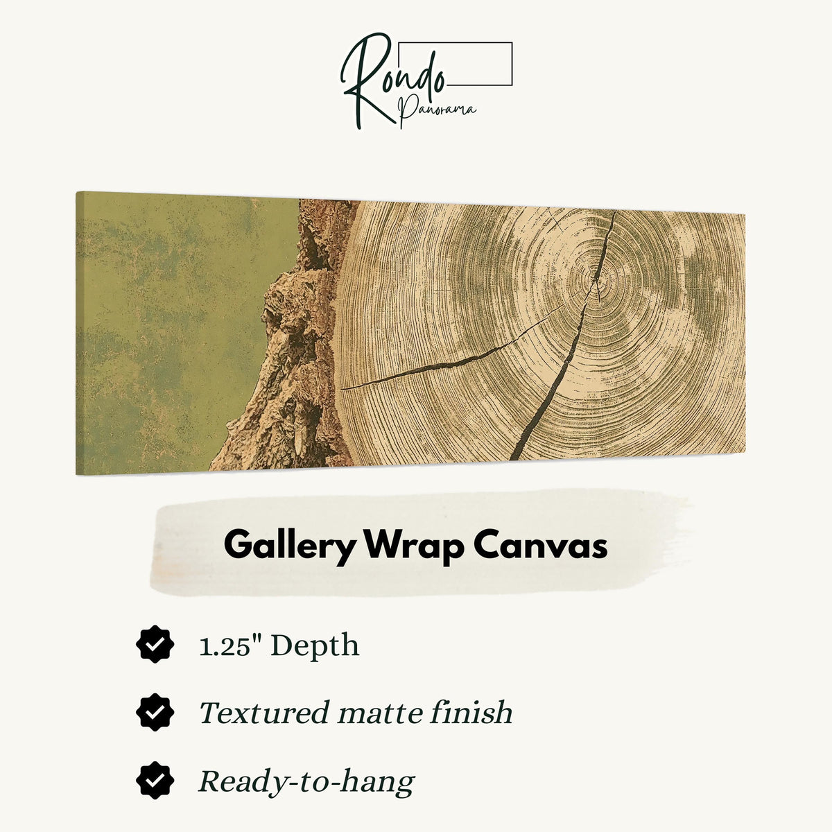 Golden tree ring wood grain gallery wrap canvas with the image wrapped around the edges
