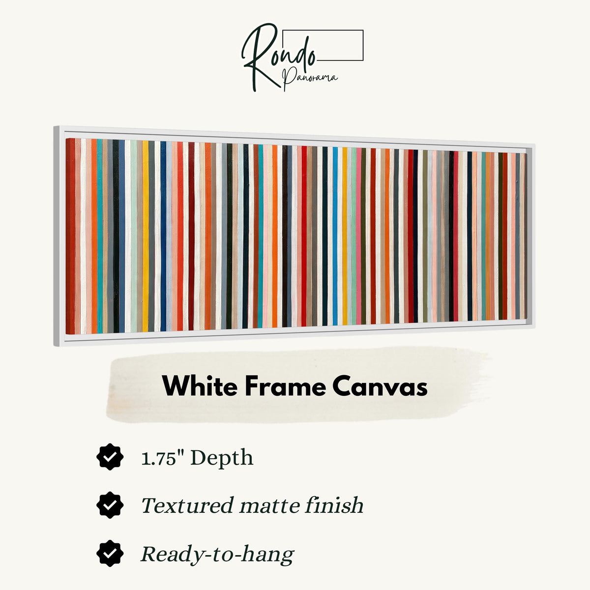 Rainbow pinstripes canvas print in a white floating frame