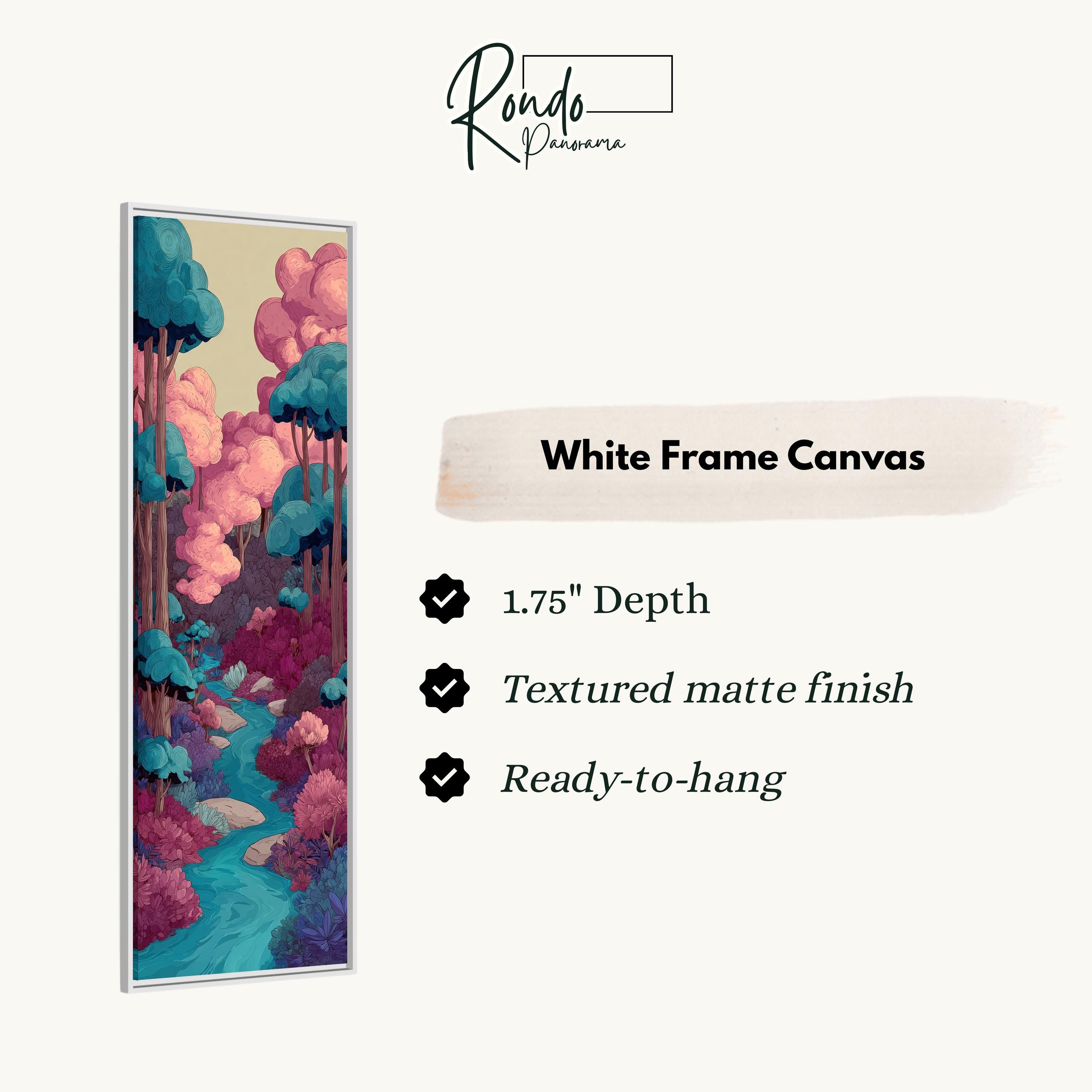 The image is a white frame canvas with a vibrant, colorful illustration of a forest scene.