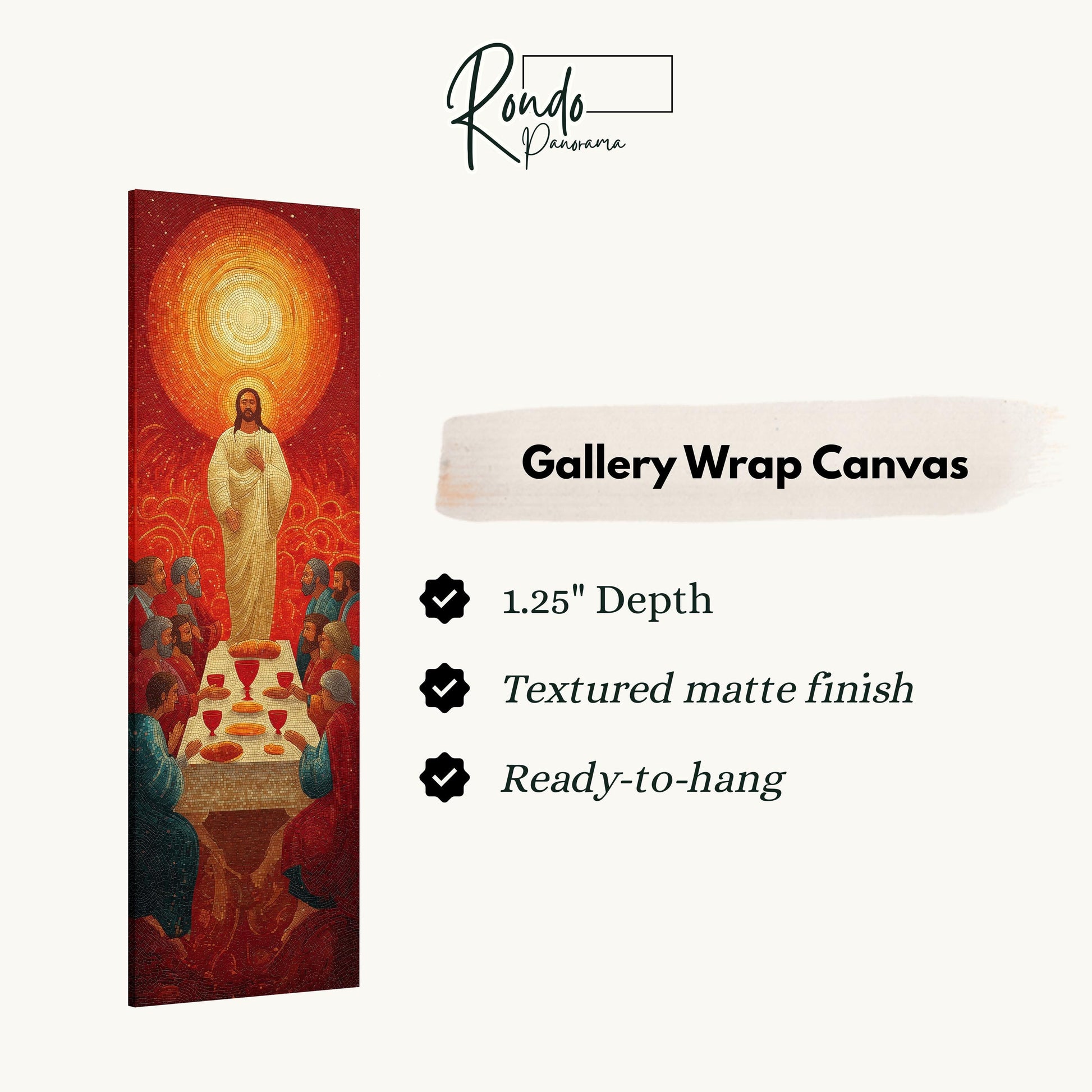 The image is a gallery wrap canvas featuring a painting of Jesus Christ surrounded by people.