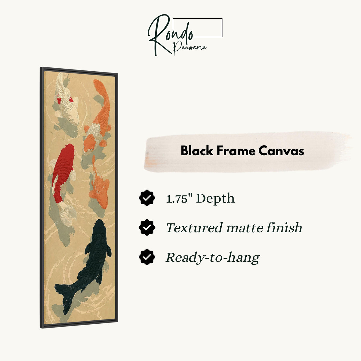 Koi fish pond canvas print in a black floating frame