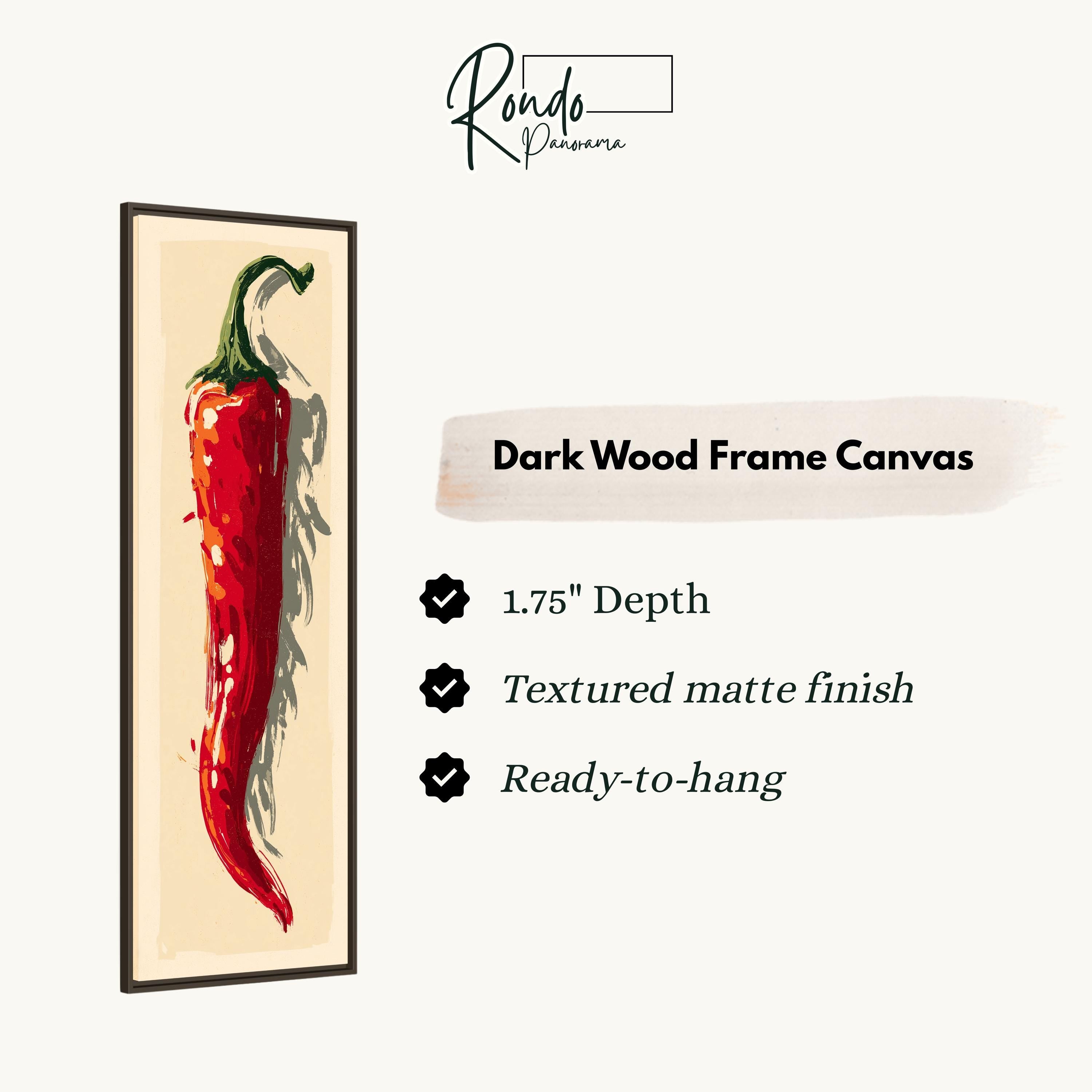 a framed artwork of a red chili pepper.