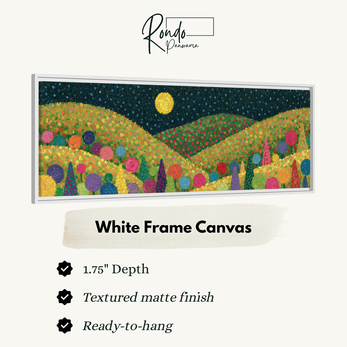 Moonlit pastel flower hills canvas print in a white floating frame