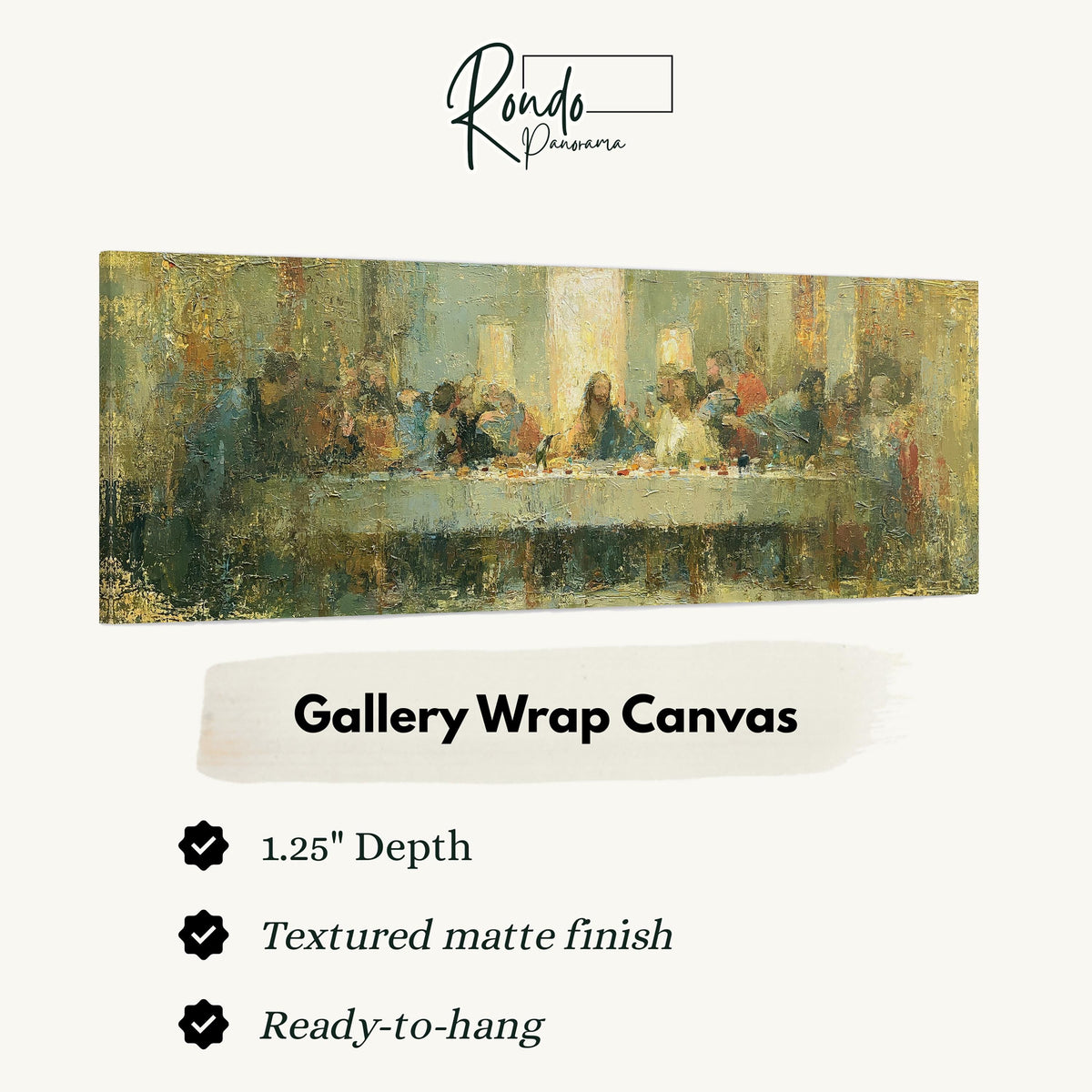 The Last Supper in golden impasto texture gallery wrap canvas with the image wrapped around the edges