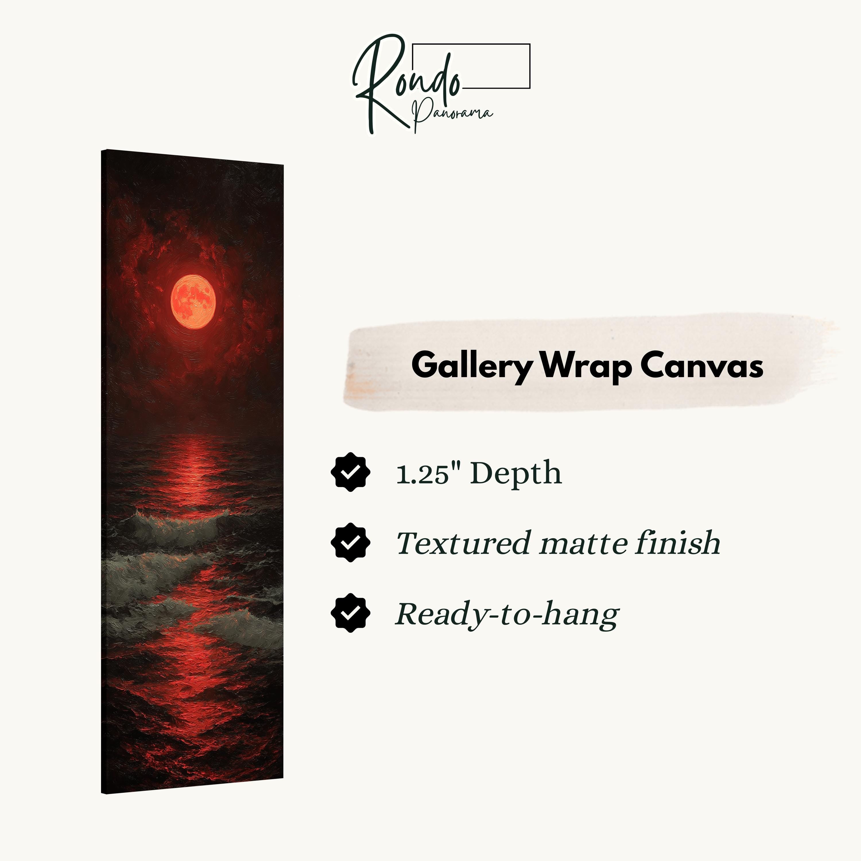 Tall Narrow Blood Red Moon - Long Vertical Seascape Painting