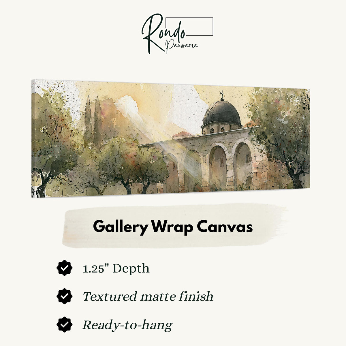 Domed mosque courtyard in watercolor gallery wrap canvas with the image wrapped around the edges