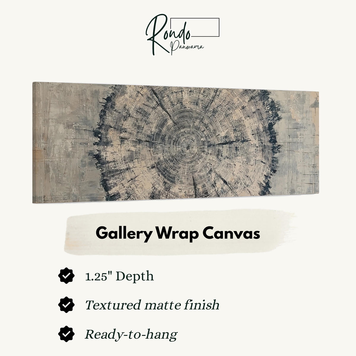 Navy ink tree ring gallery wrap canvas with the image wrapped around the edges