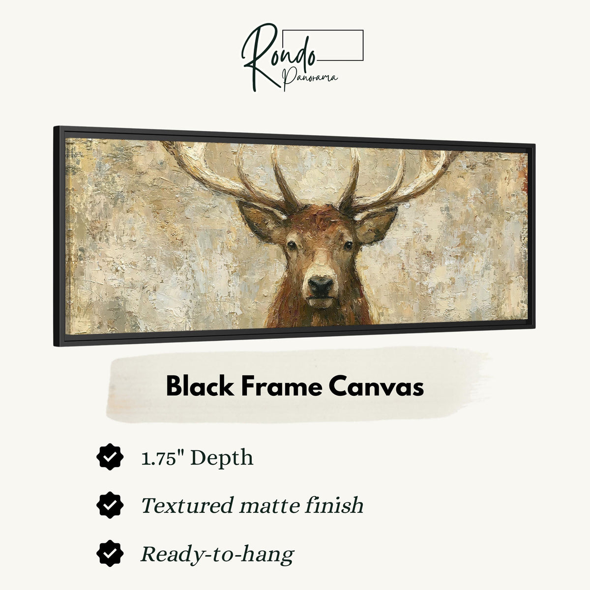 Rustic stag portrait canvas print in a black floating frame