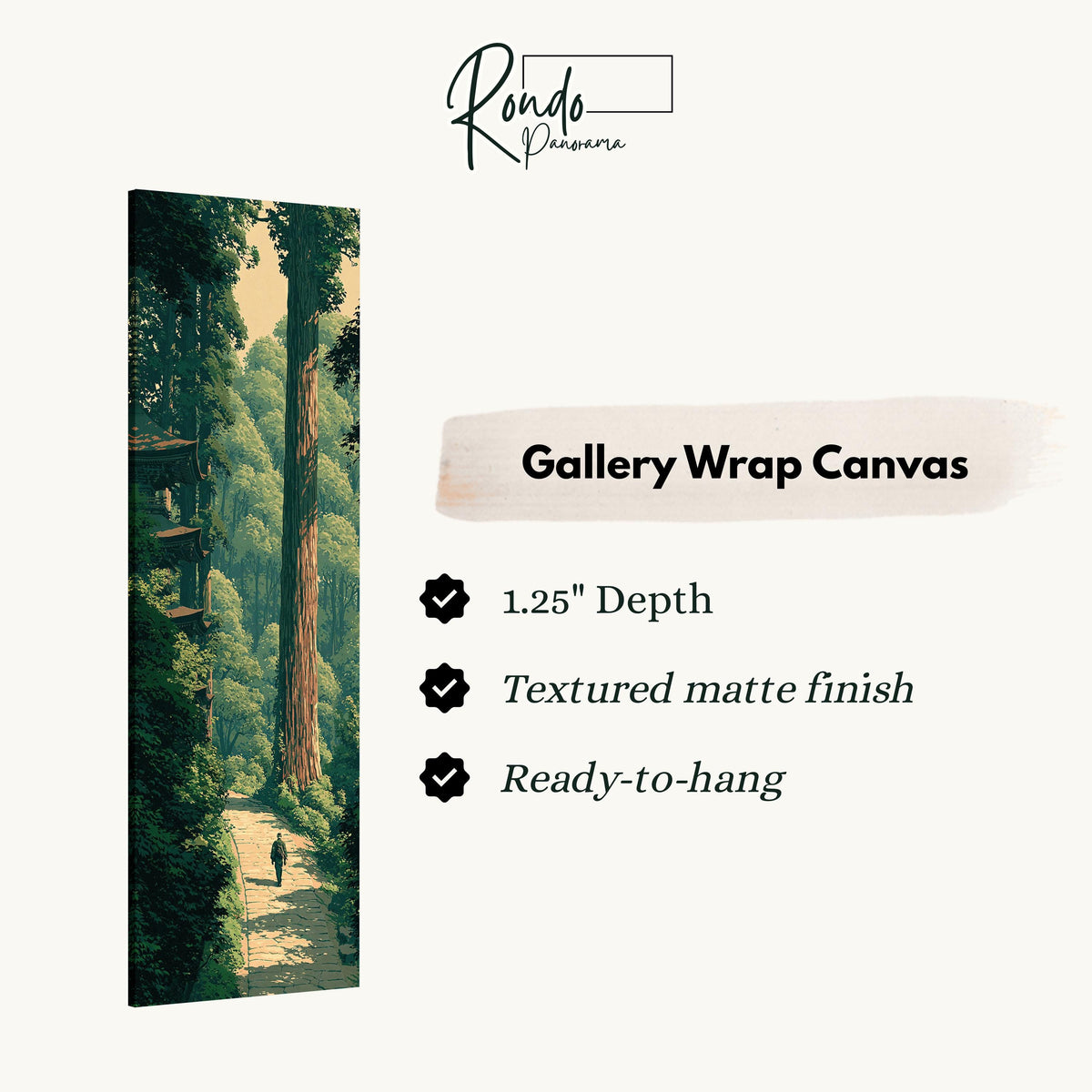 Forest path toward a pagoda gallery wrap canvas with the image wrapped around the edges