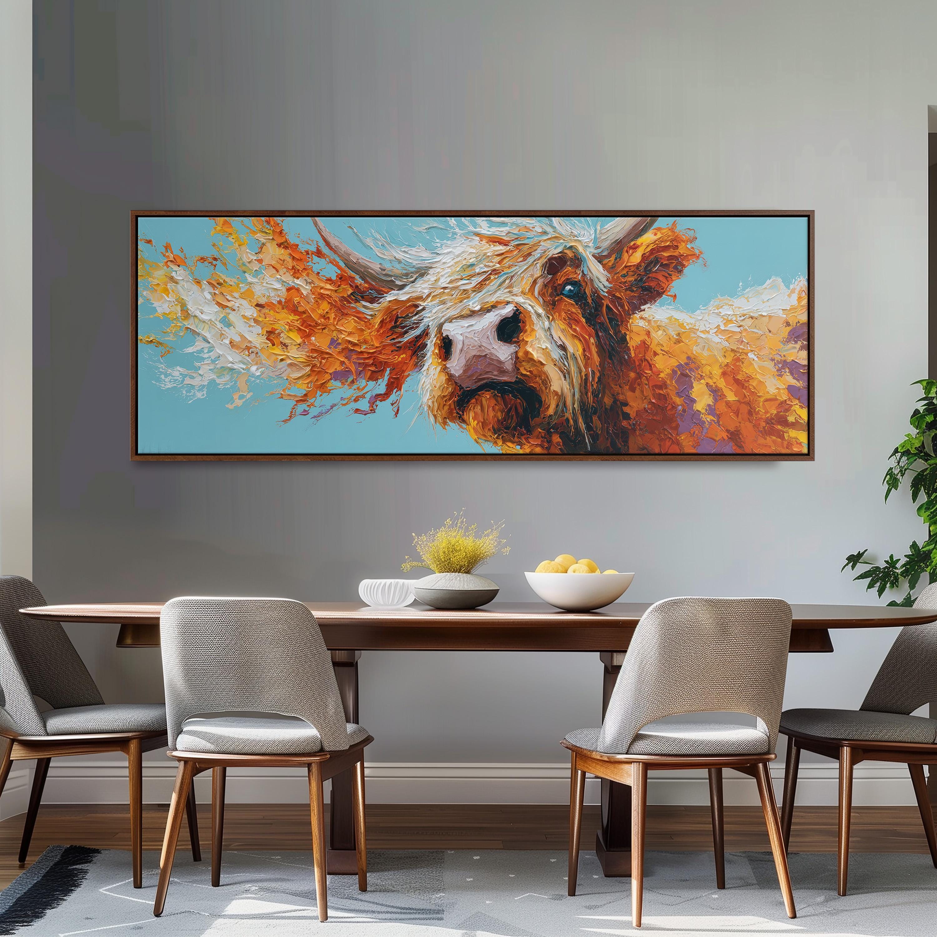 Abstract Highland Cow - Wide Panoramic Canvas Art