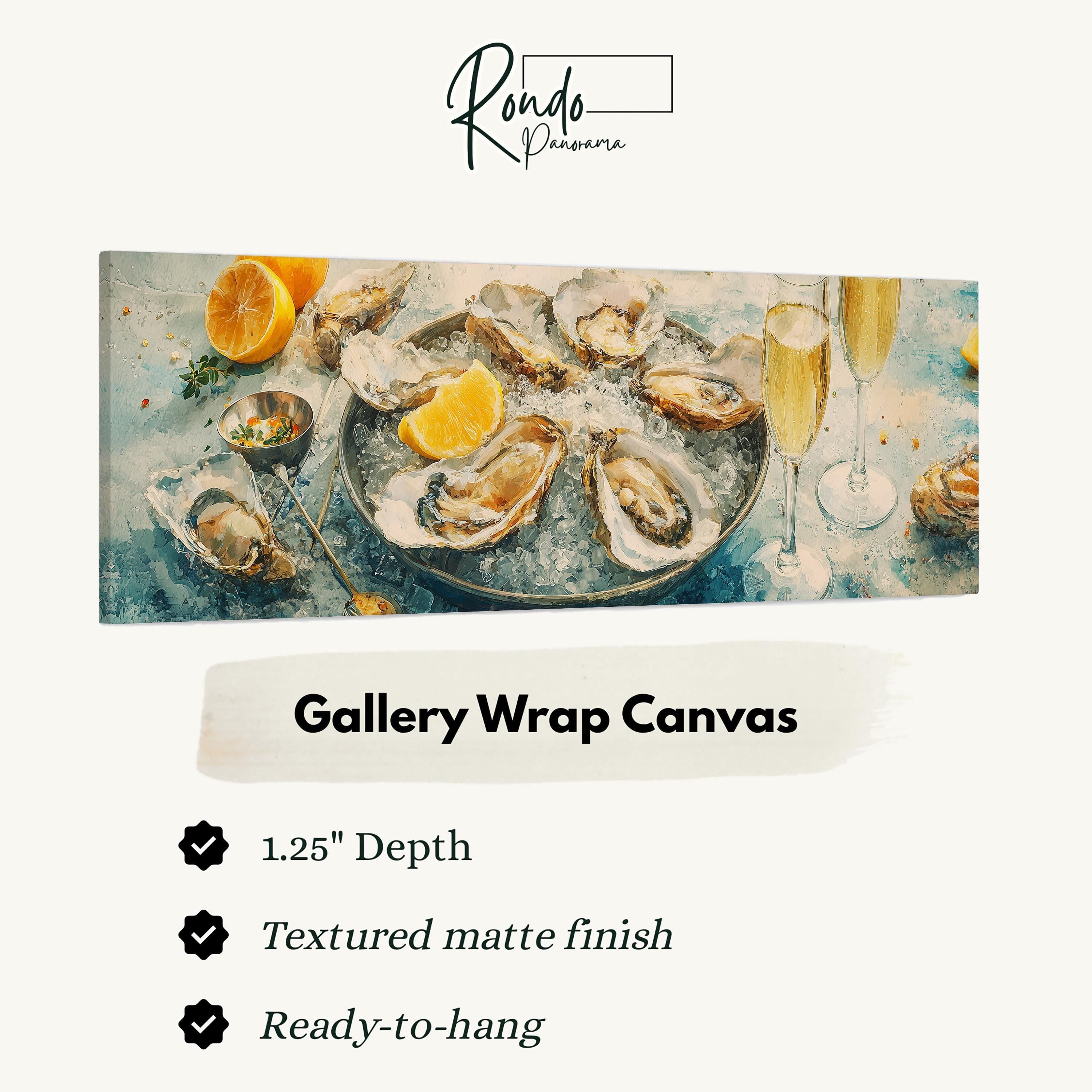 Oyster Seafood Art - Wide Panoramic Canvas