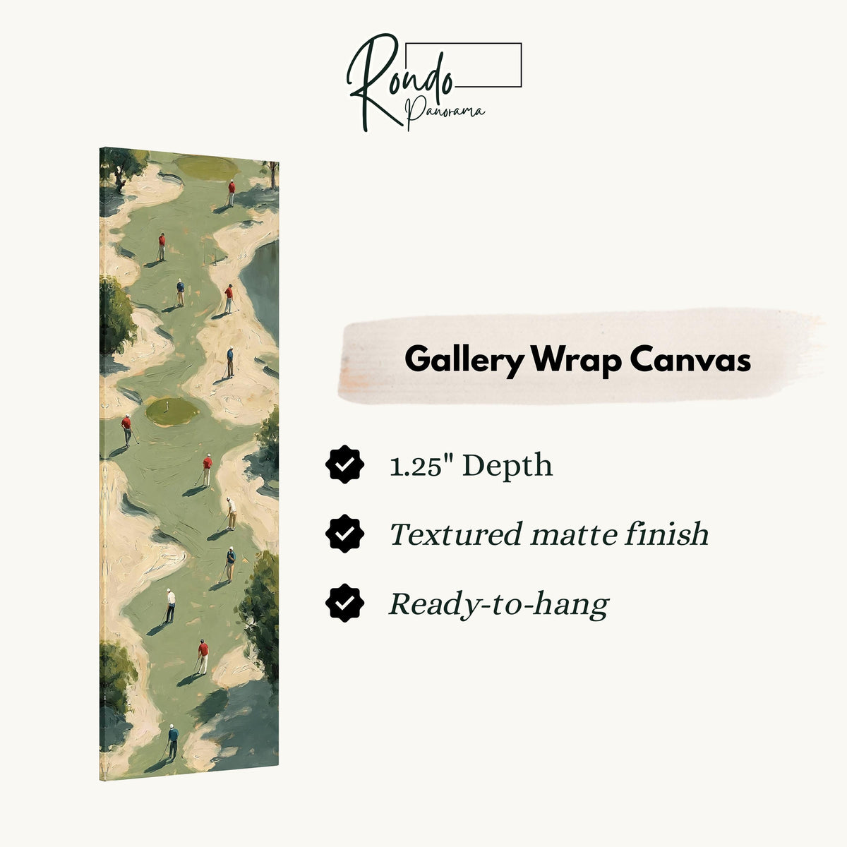 Golfers among sand bunkers seen from above gallery wrap canvas with the image wrapped around the edges