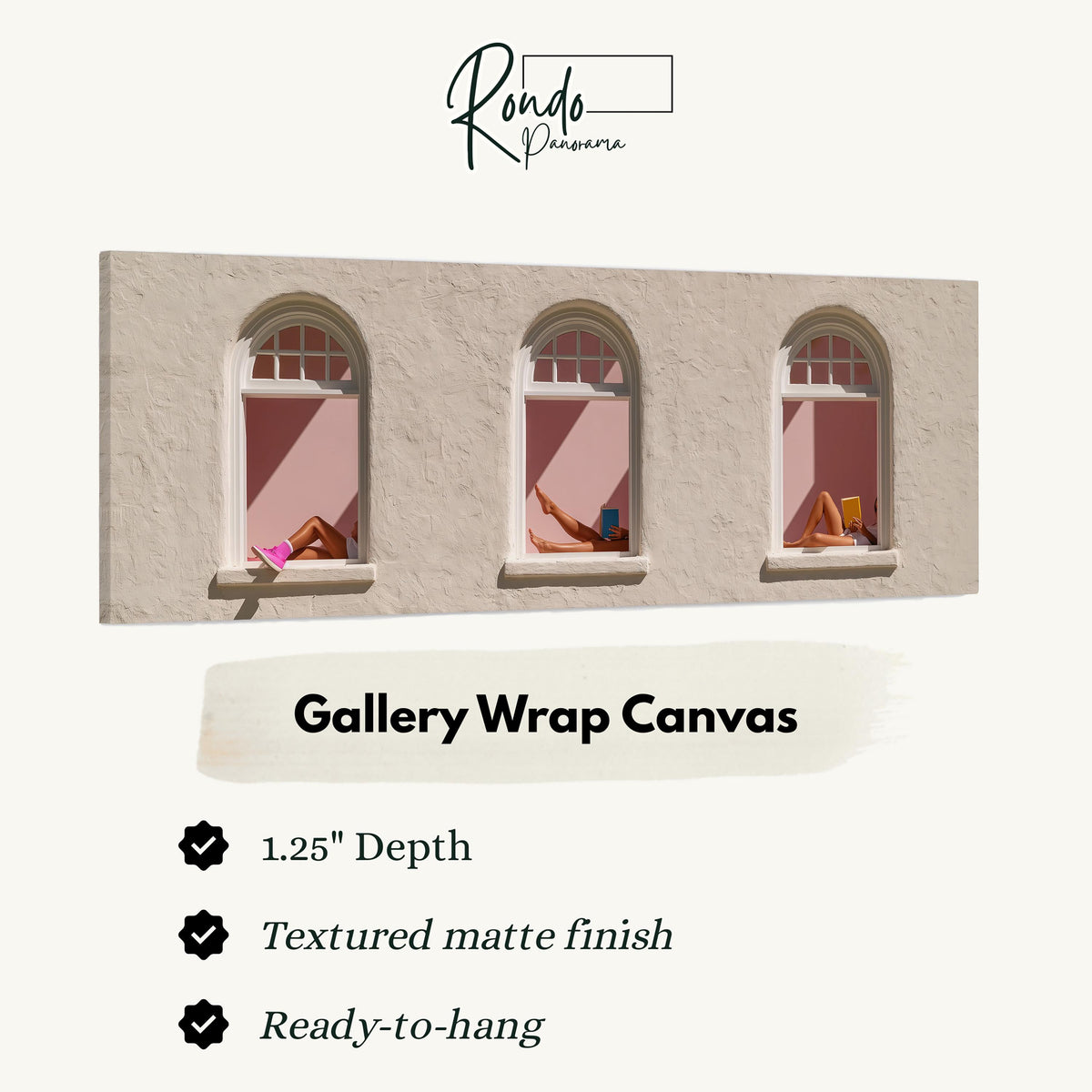 Women reading in three arched windows gallery wrap canvas with the image wrapped around the edges