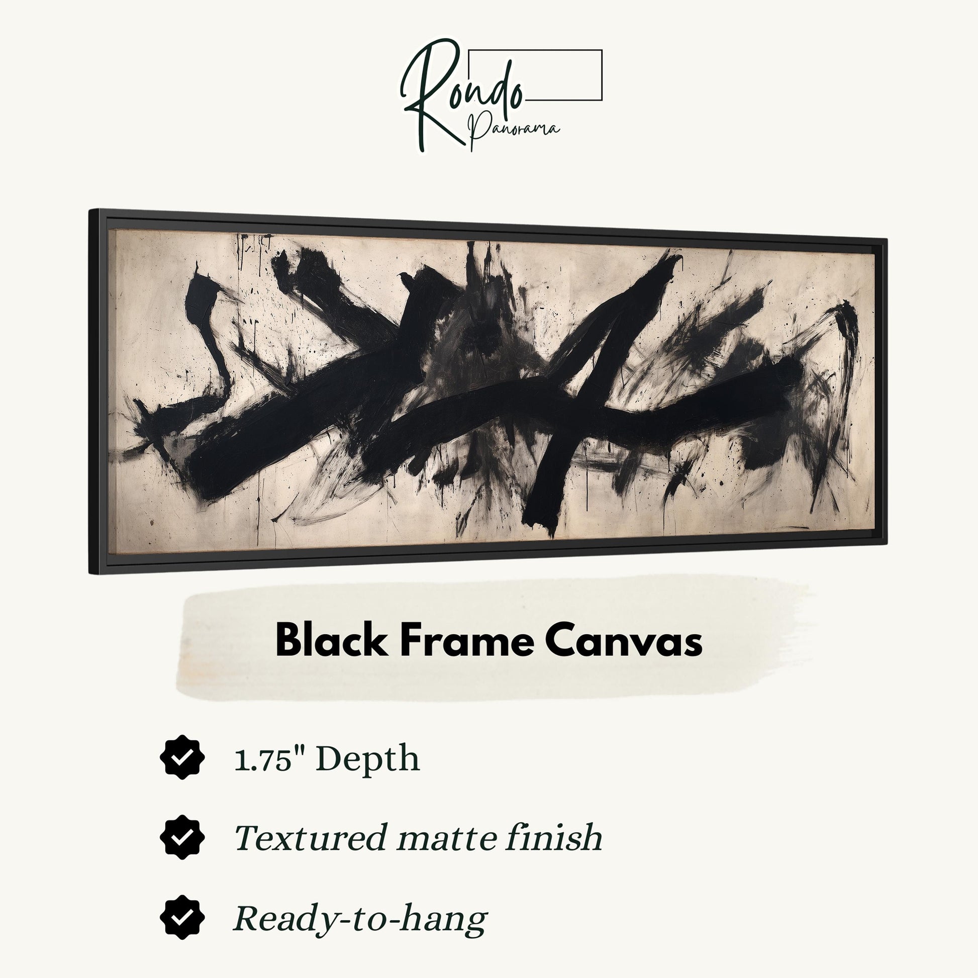 a black frame canvas with a textured matte finish, and it is described as a 1.75" depth canvas.