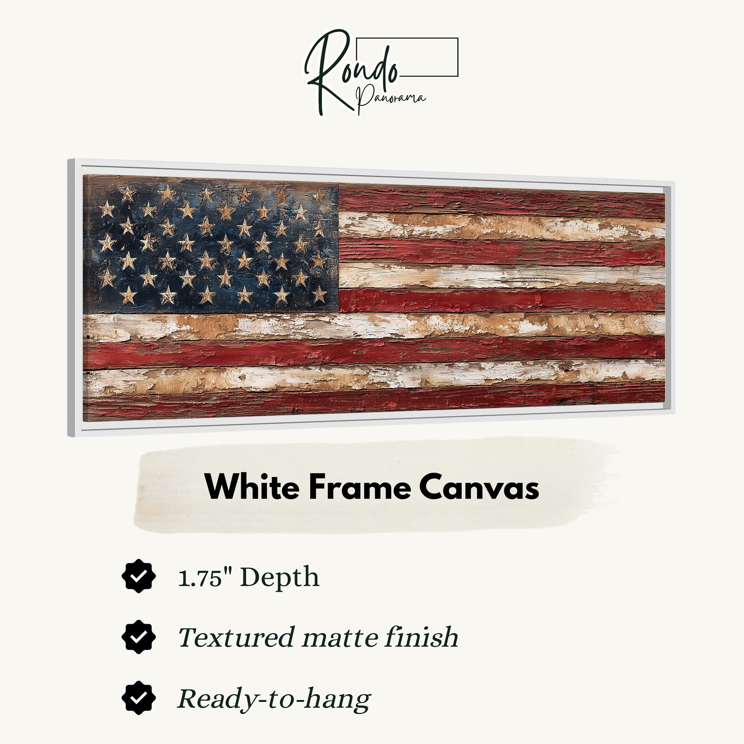 a white frame canvas depicting the American flag.