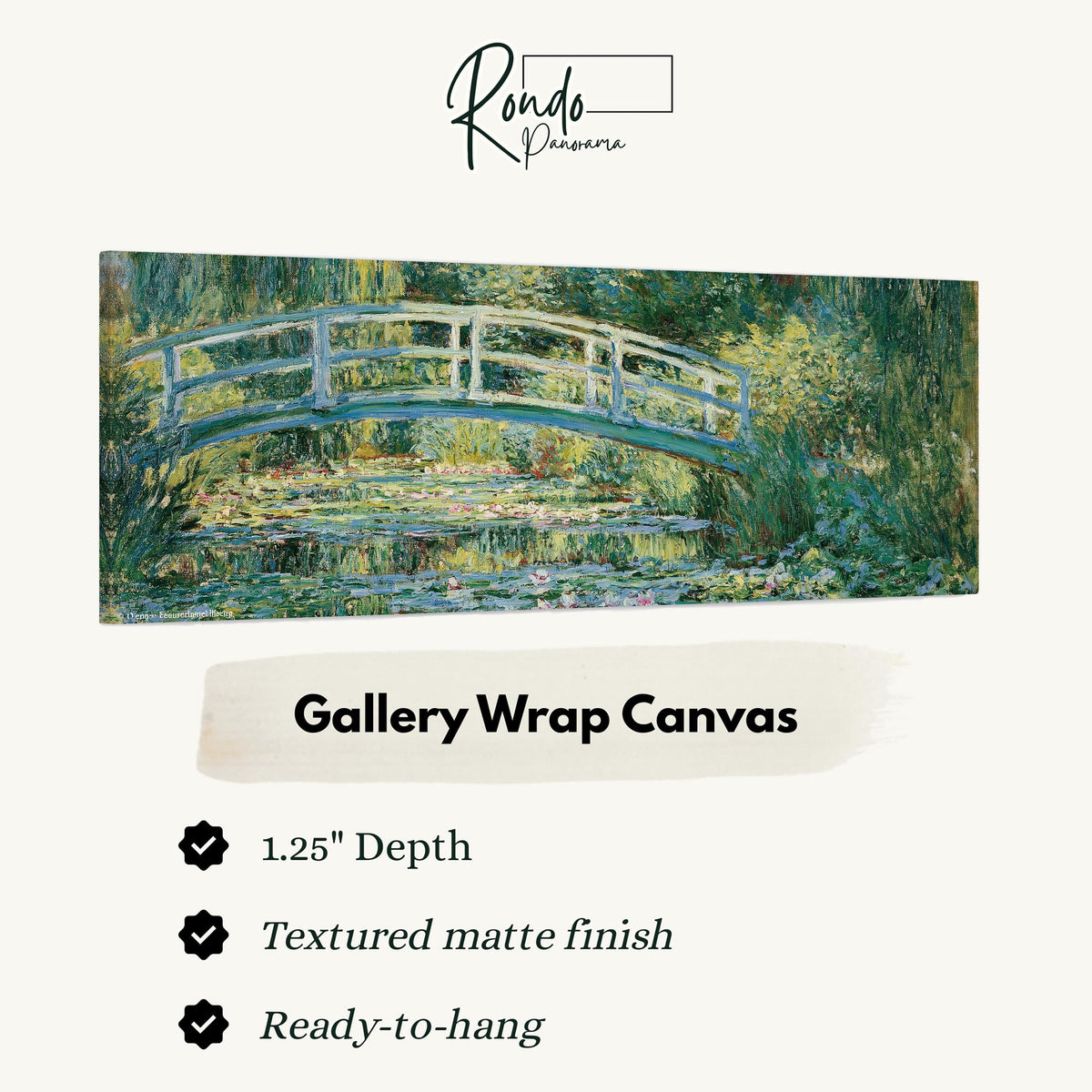 Japanese bridge over a water lily pond gallery wrap canvas with the image wrapped around the edges