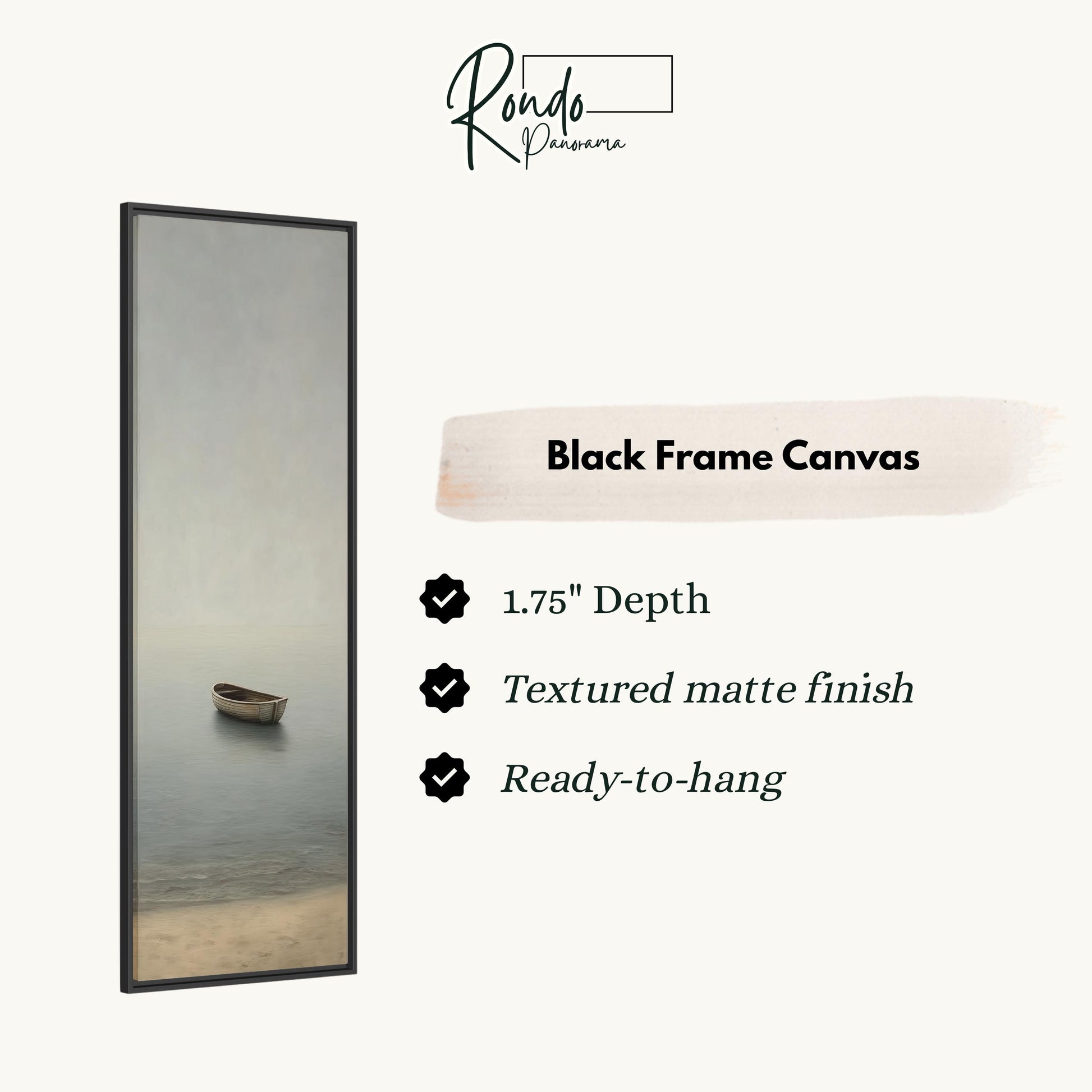 The image is a black frame canvas depicting a boat floating on a body of water.