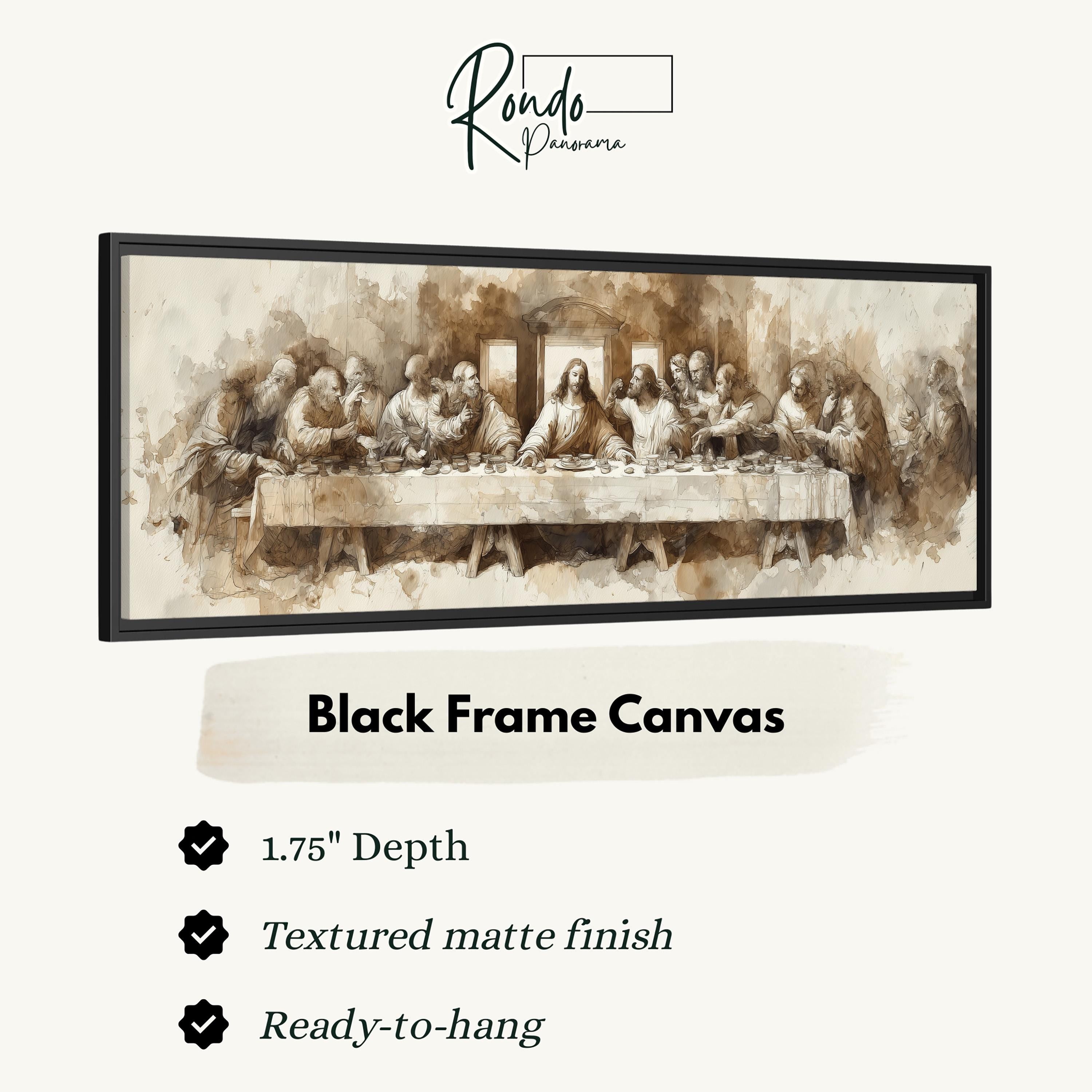 The image is a black frame canvas depicting the Last Supper, a famous painting by Leonardo da Vinci.
