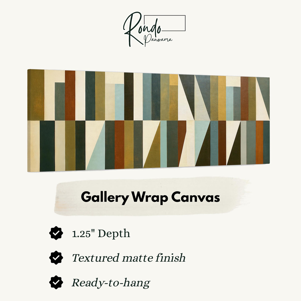 Earth tone geometric triangles gallery wrap canvas with the image wrapped around the edges