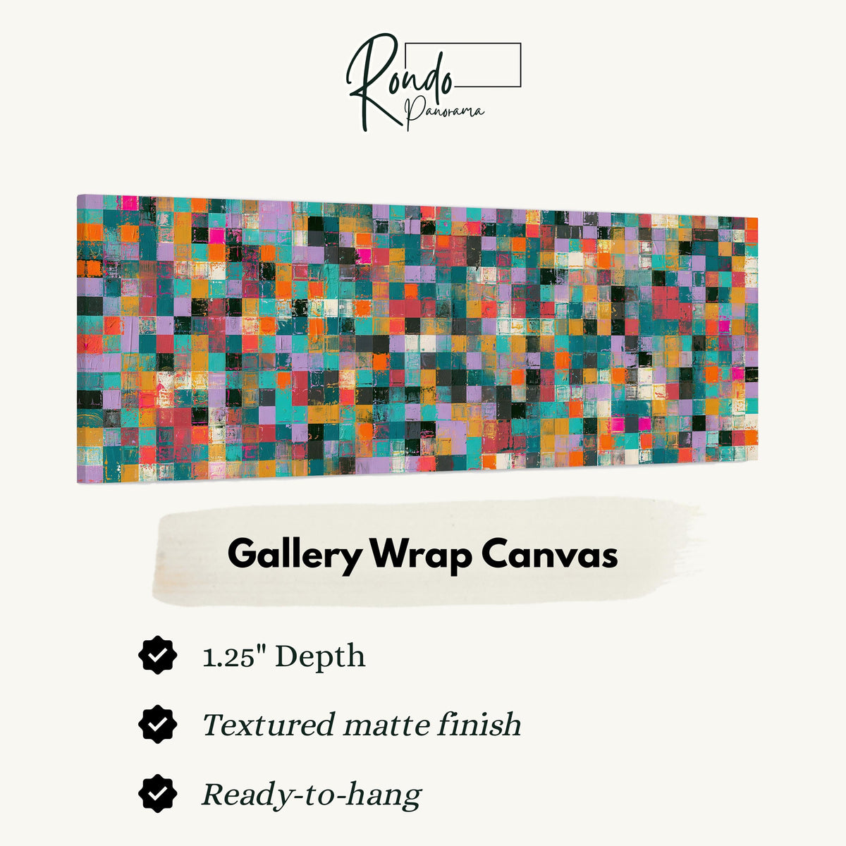 Jewel tone checker mosaic gallery wrap canvas with the image wrapped around the edges