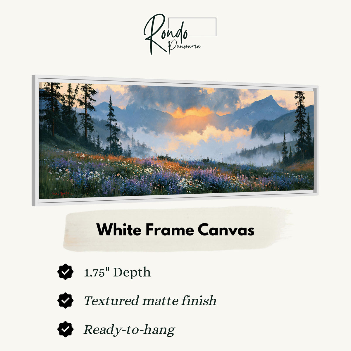 Alpine wildflower meadow at sunset canvas print in a white floating frame