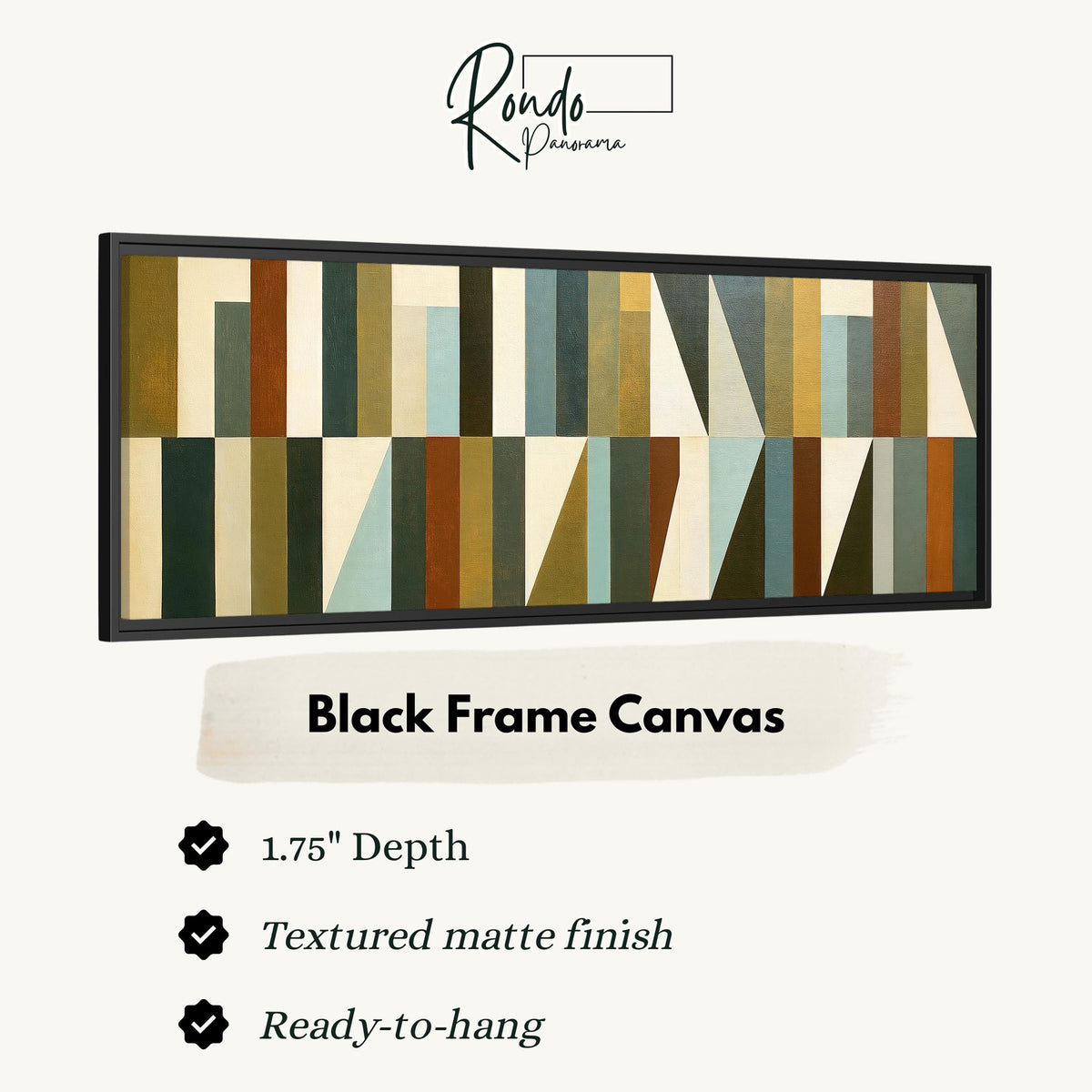 Earth tone geometric triangles canvas print in a black floating frame