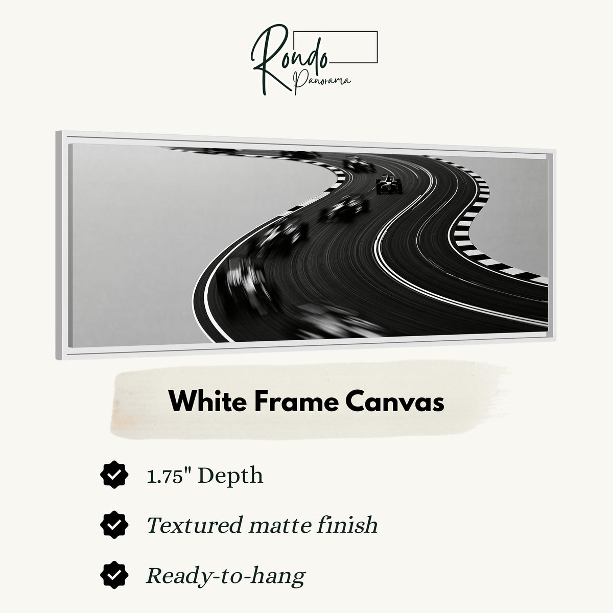 Winding race track in monochrome canvas print in a white floating frame
