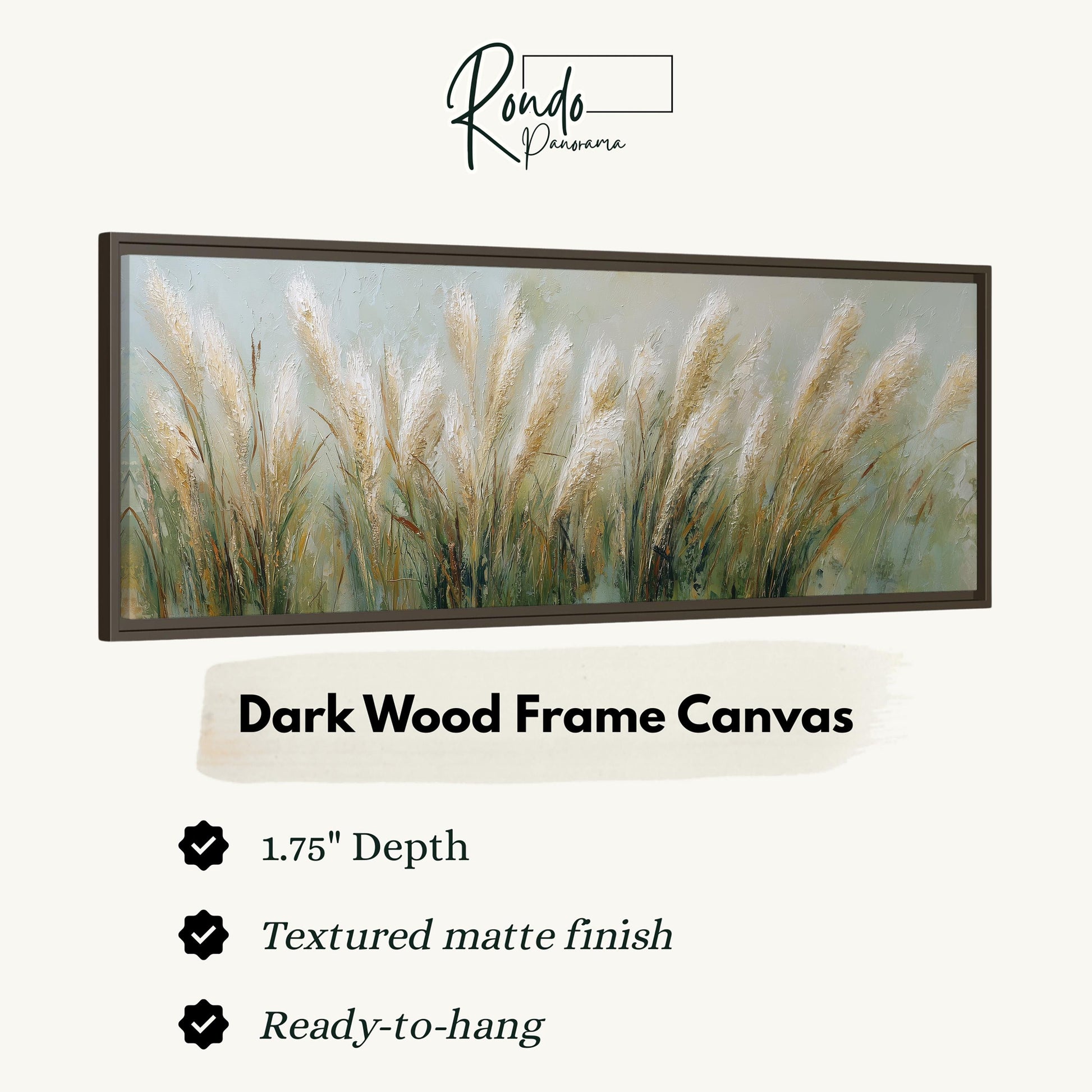 The image is a framed artwork depicting a field of tall grasses.