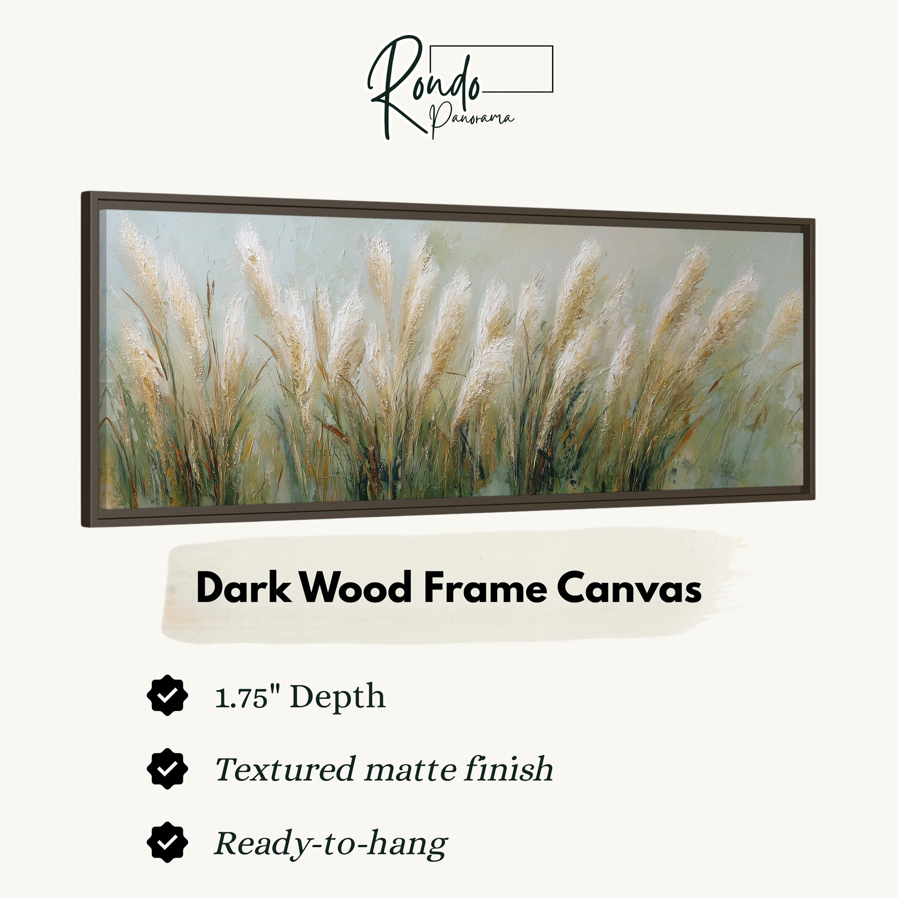 The image is a framed artwork depicting a field of tall grasses.