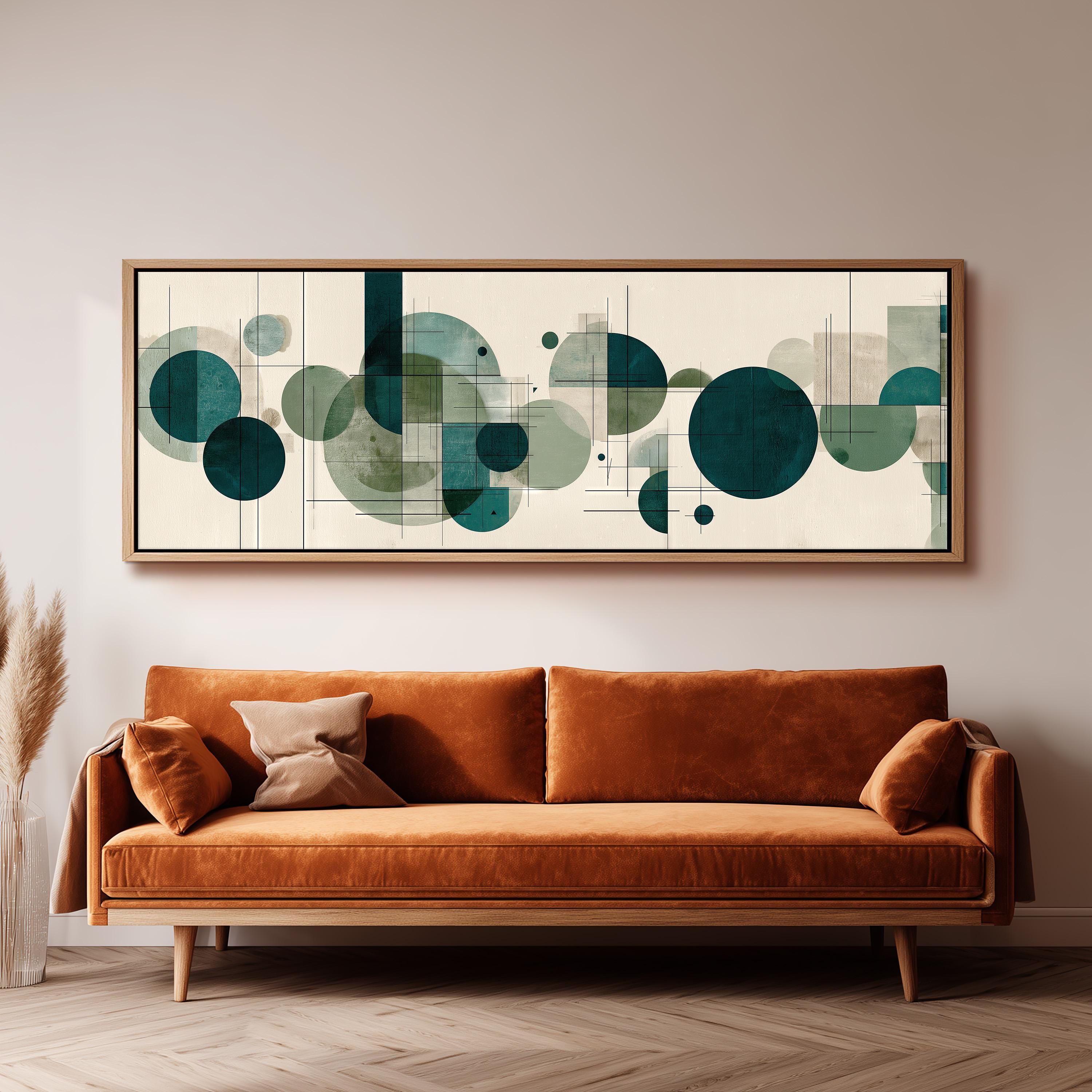 Sage Green Mid Century Modern Art - Wide Panoramic Canvas