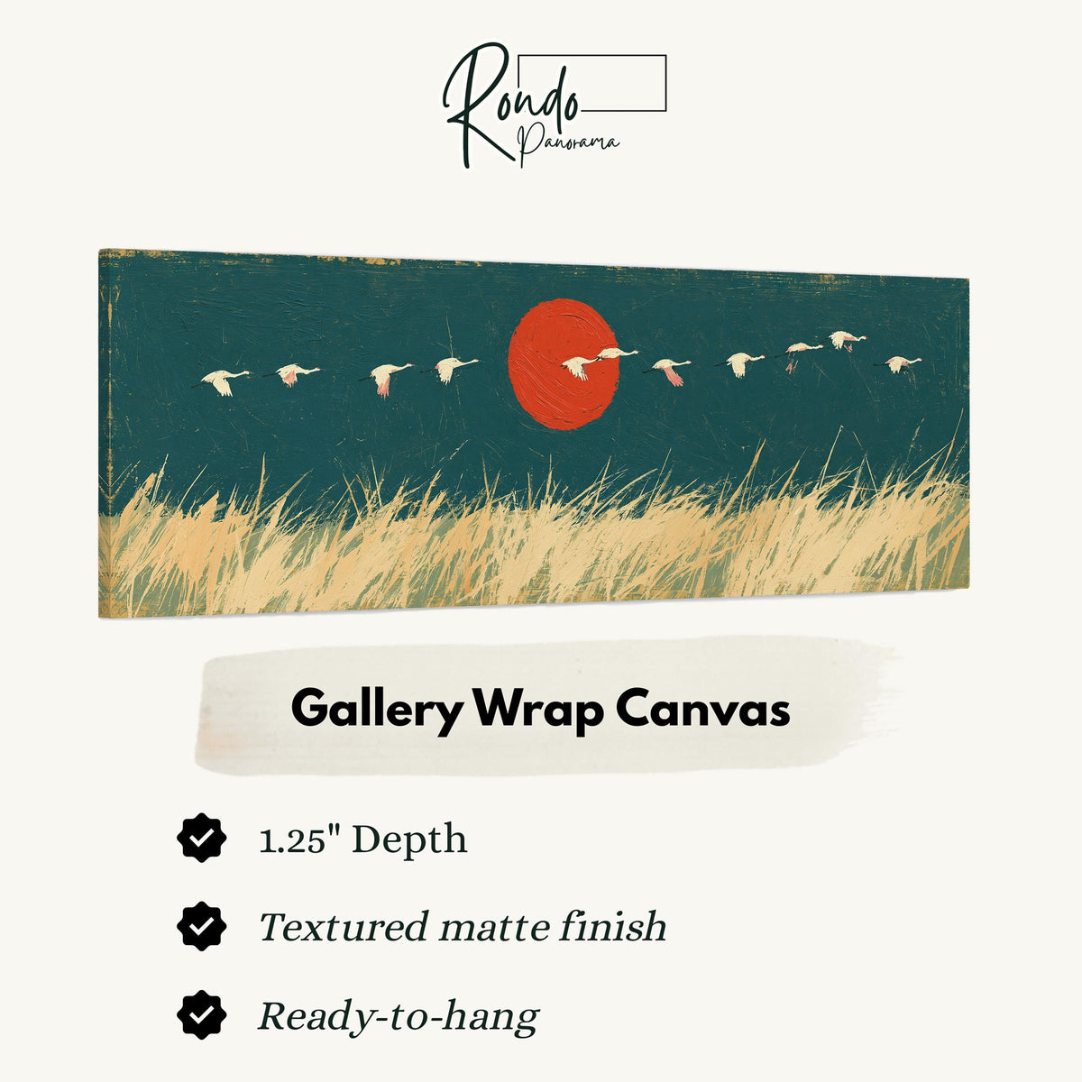 Bird flock over a prairie under a red sun gallery wrap canvas with the image wrapped around the edges