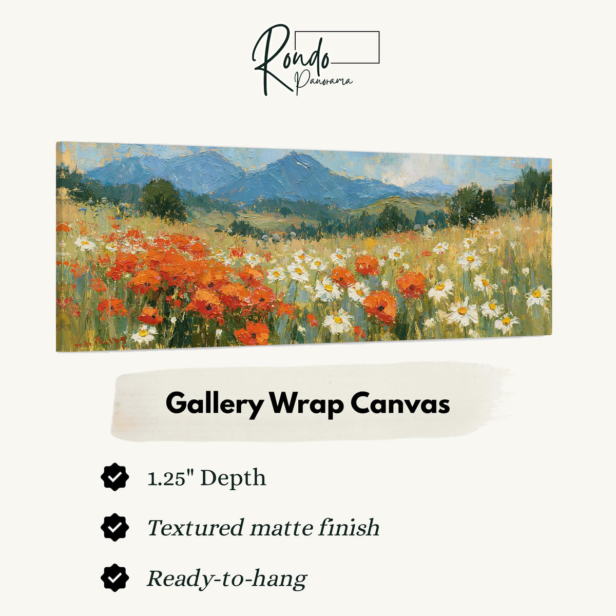 Alpine poppy and daisy meadow gallery wrap canvas with the image wrapped around the edges