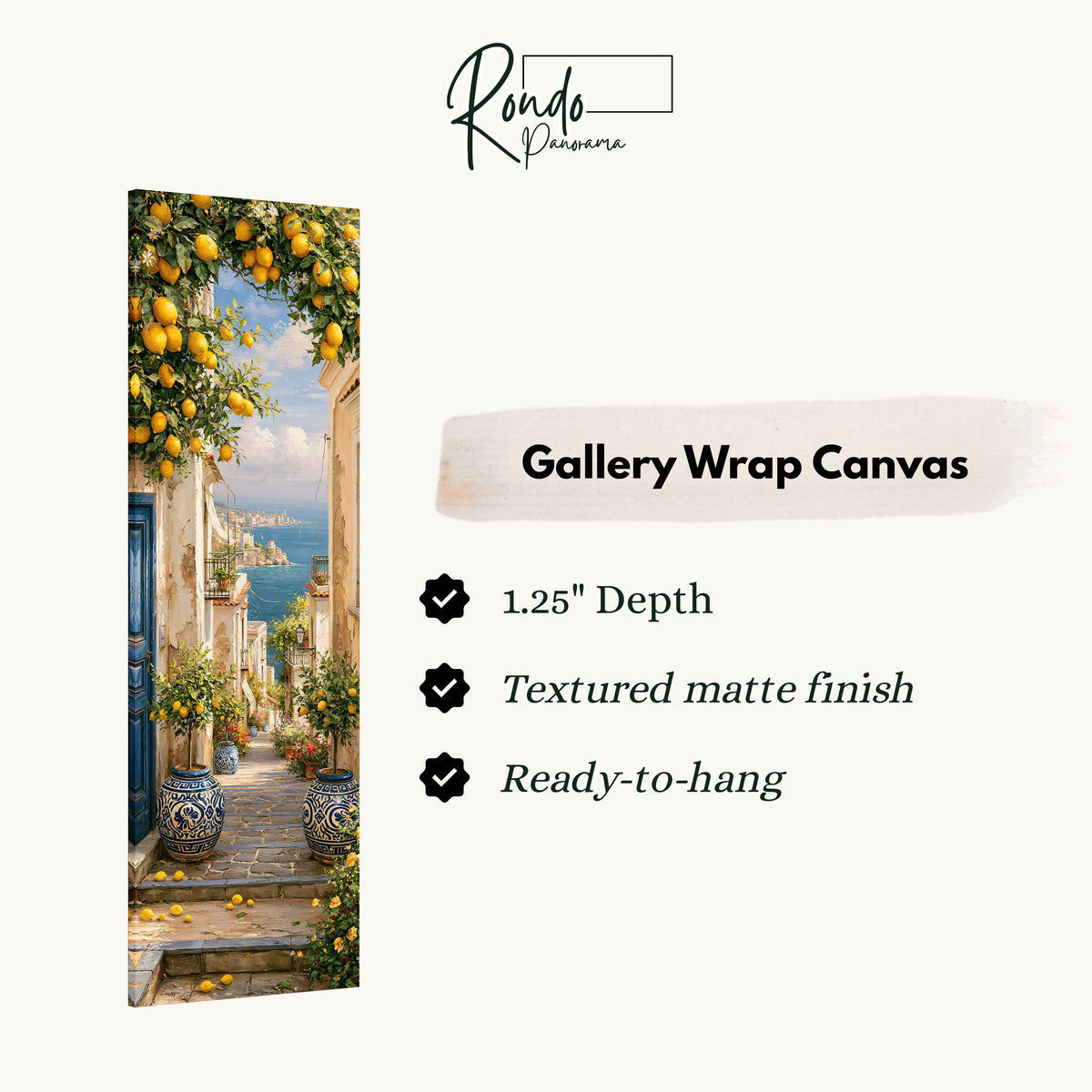 Lemon tree alley leading to the sea gallery wrap canvas with the image wrapped around the edges