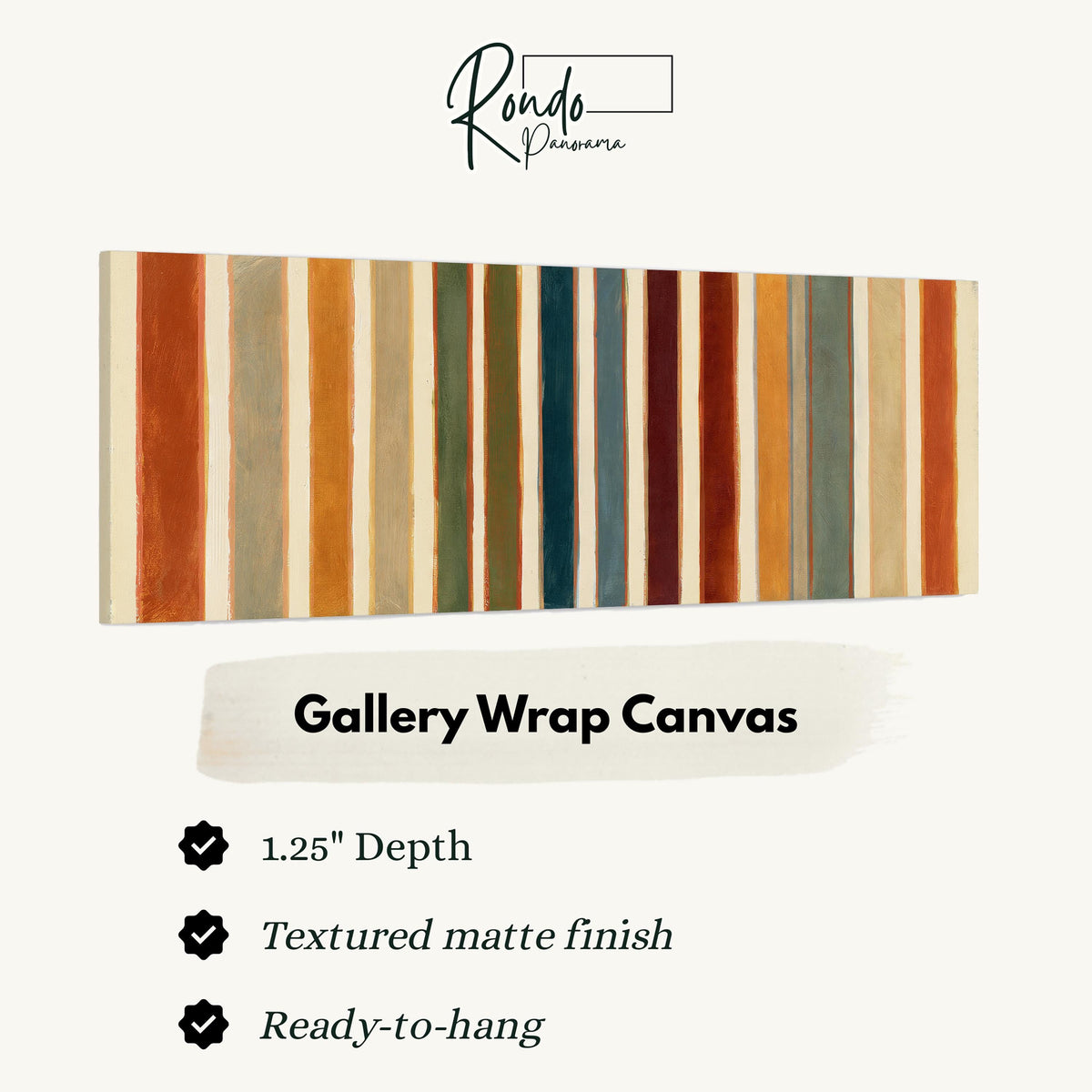 Rust, sage, maroon and teal stripes gallery wrap canvas with the image wrapped around the edges