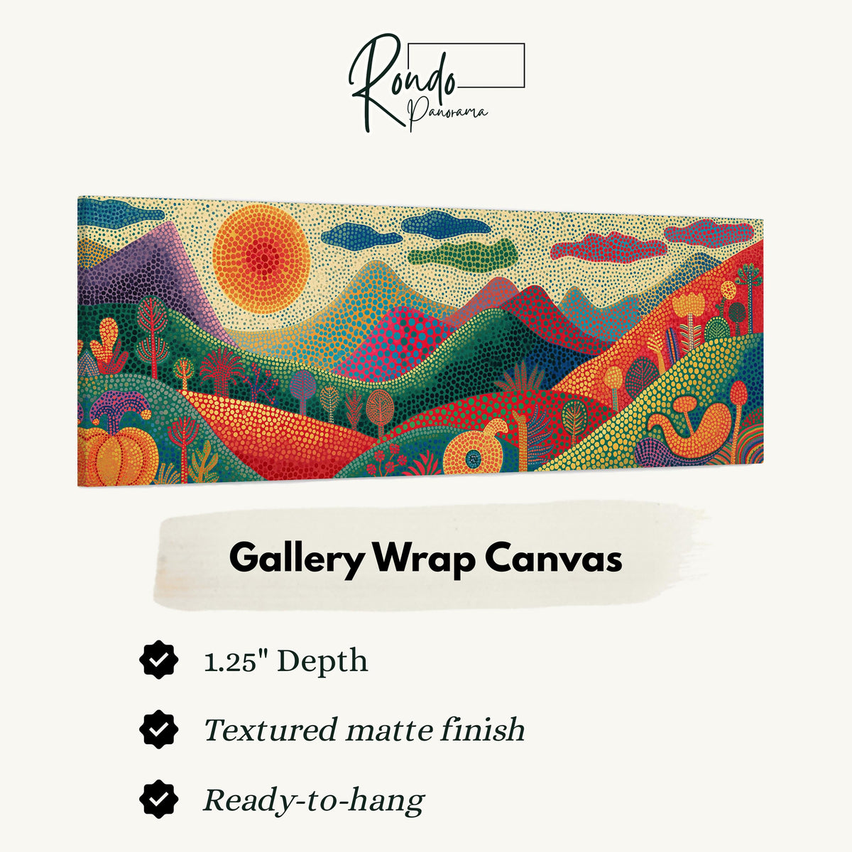 Dotted mountains under a sunburst gallery wrap canvas with the image wrapped around the edges