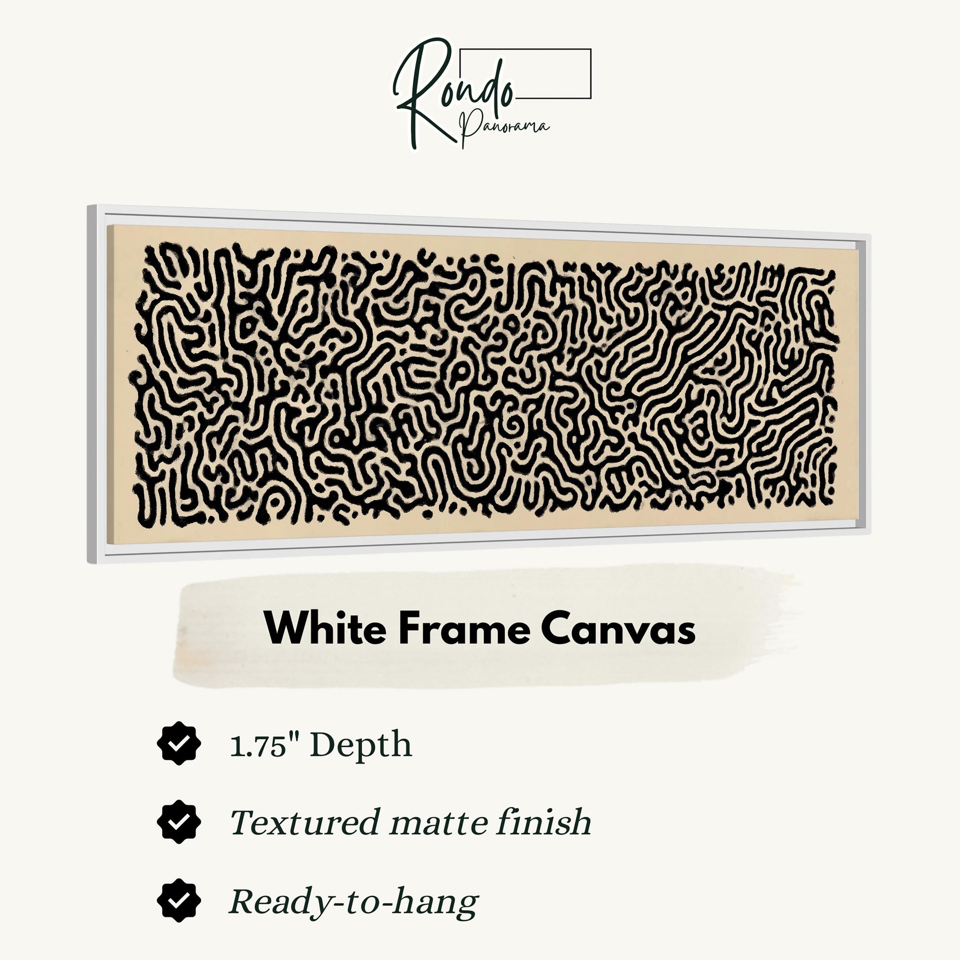 a white frame canvas with a black abstract pattern on it.
