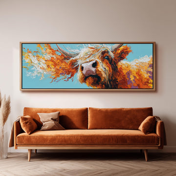 Abstract Highland Cow - Wide Panoramic Canvas Art