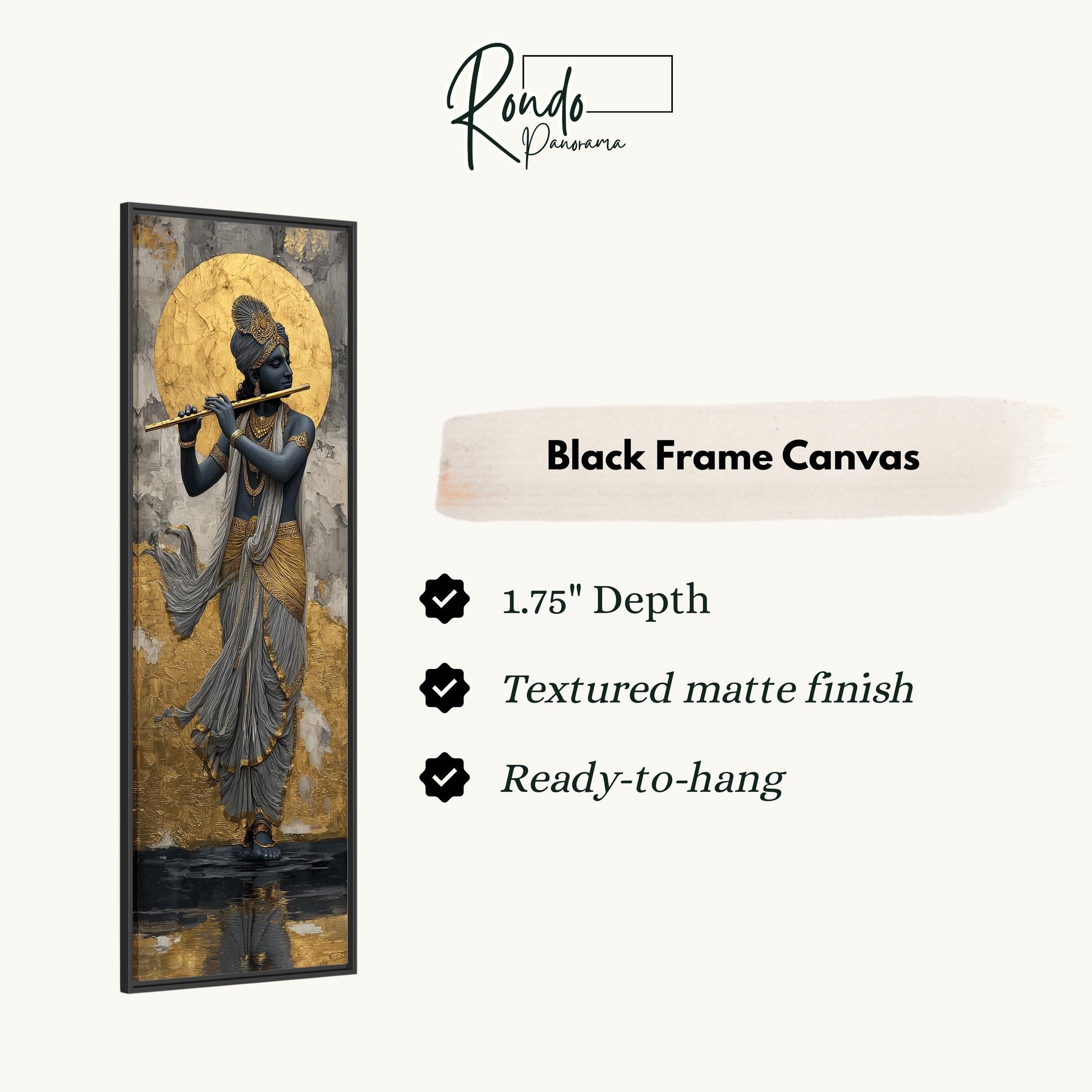 The image is a black frame canvas featuring an artistic depiction of a person playing a flute.