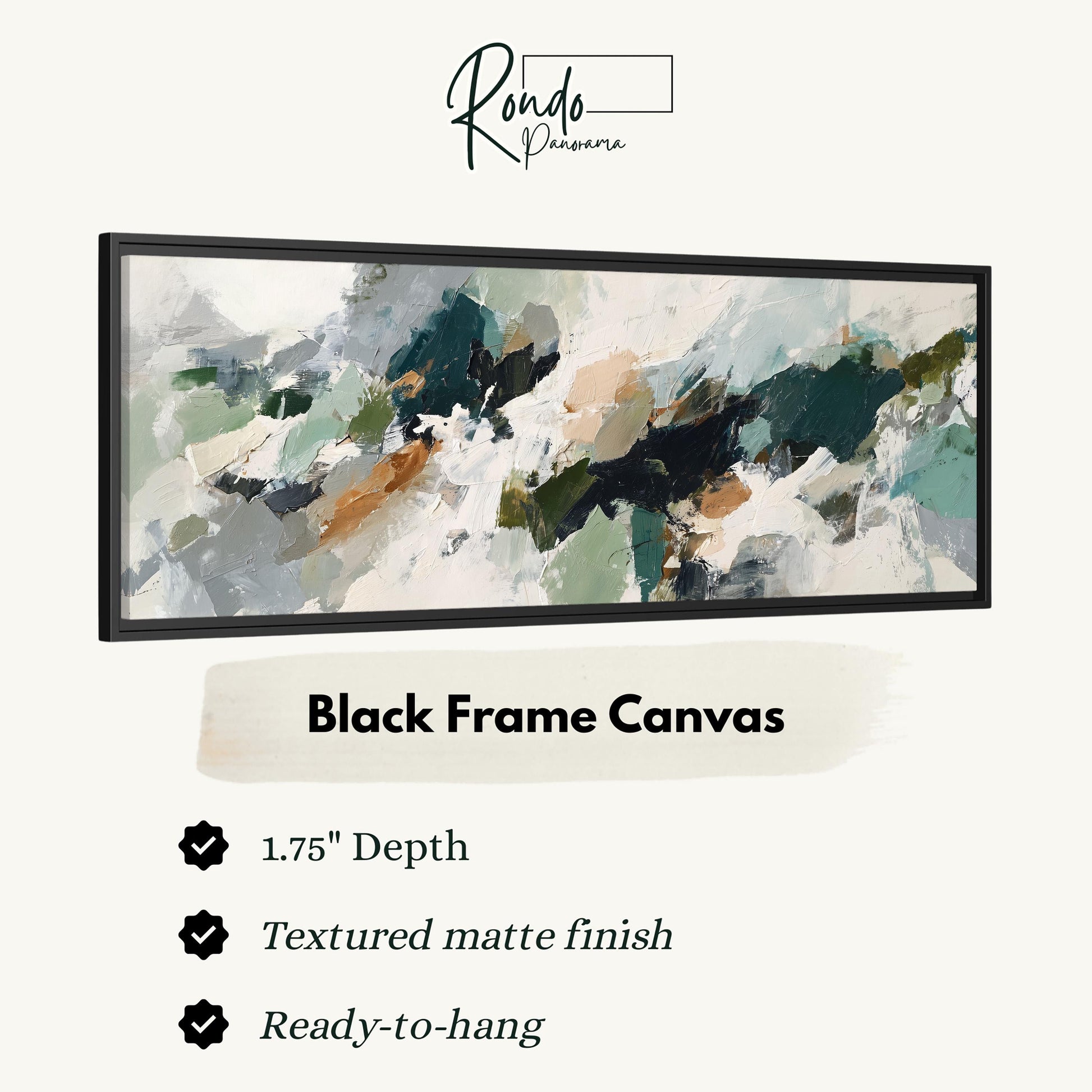 The image is a black frame canvas with a textured matte finish, measuring 1.75" in depth. It is ready to hang and has a textured matte finish.