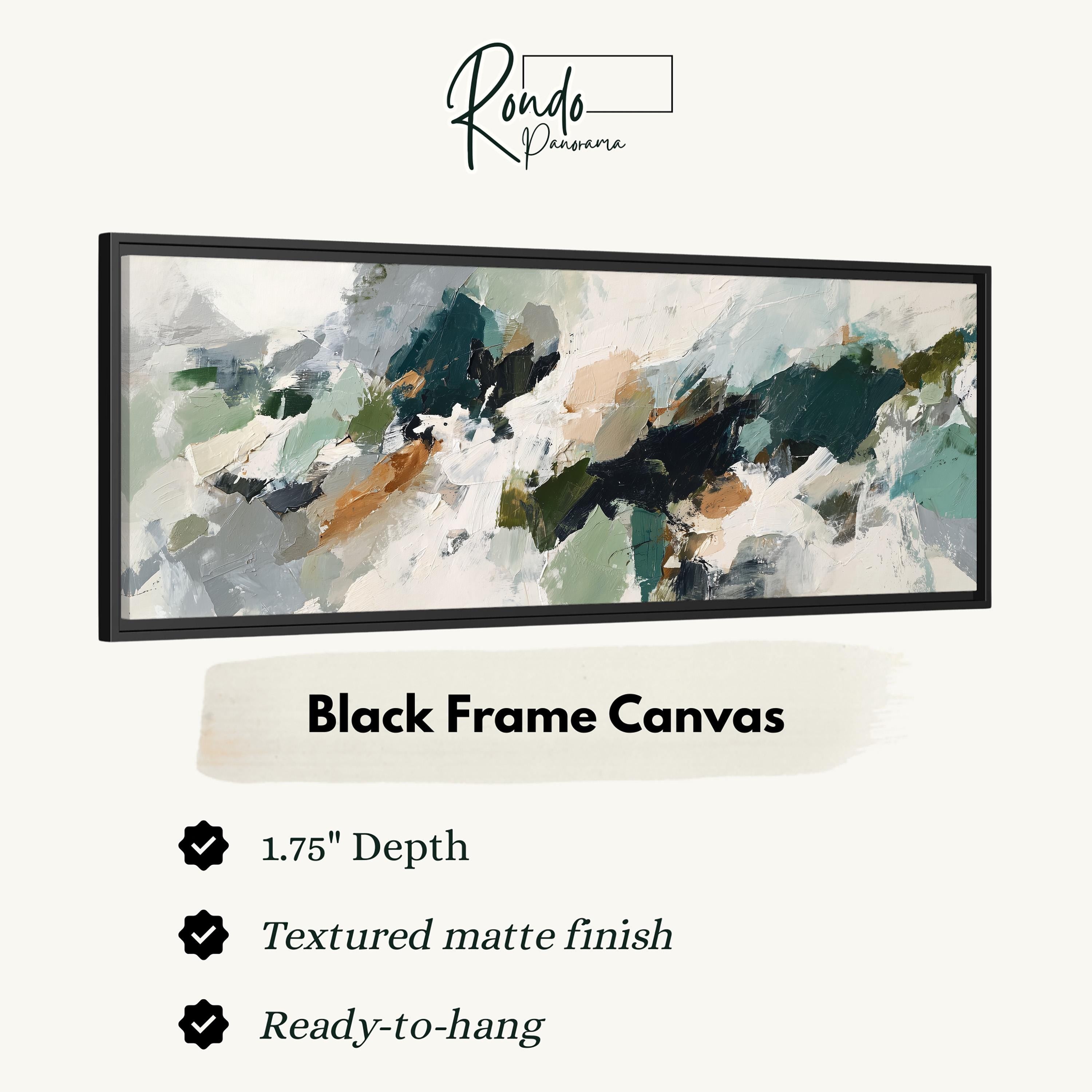 The image is a black frame canvas with a textured matte finish, measuring 1.75" in depth. It is ready to hang and has a textured matte finish.