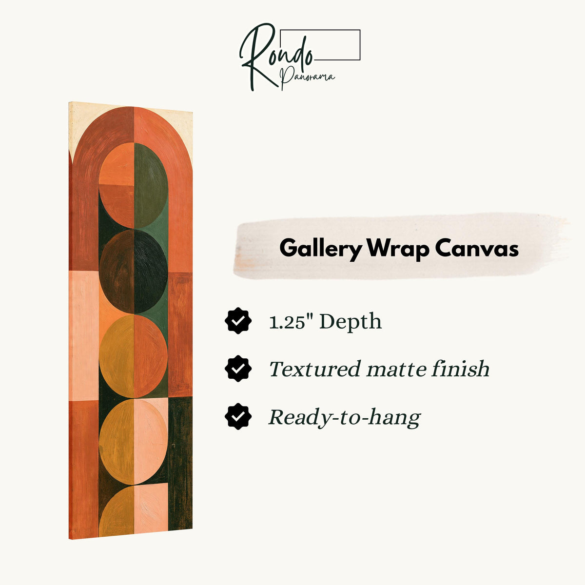 Arch and circle totem in terracotta and mustard gallery wrap canvas with the image wrapped around the edges