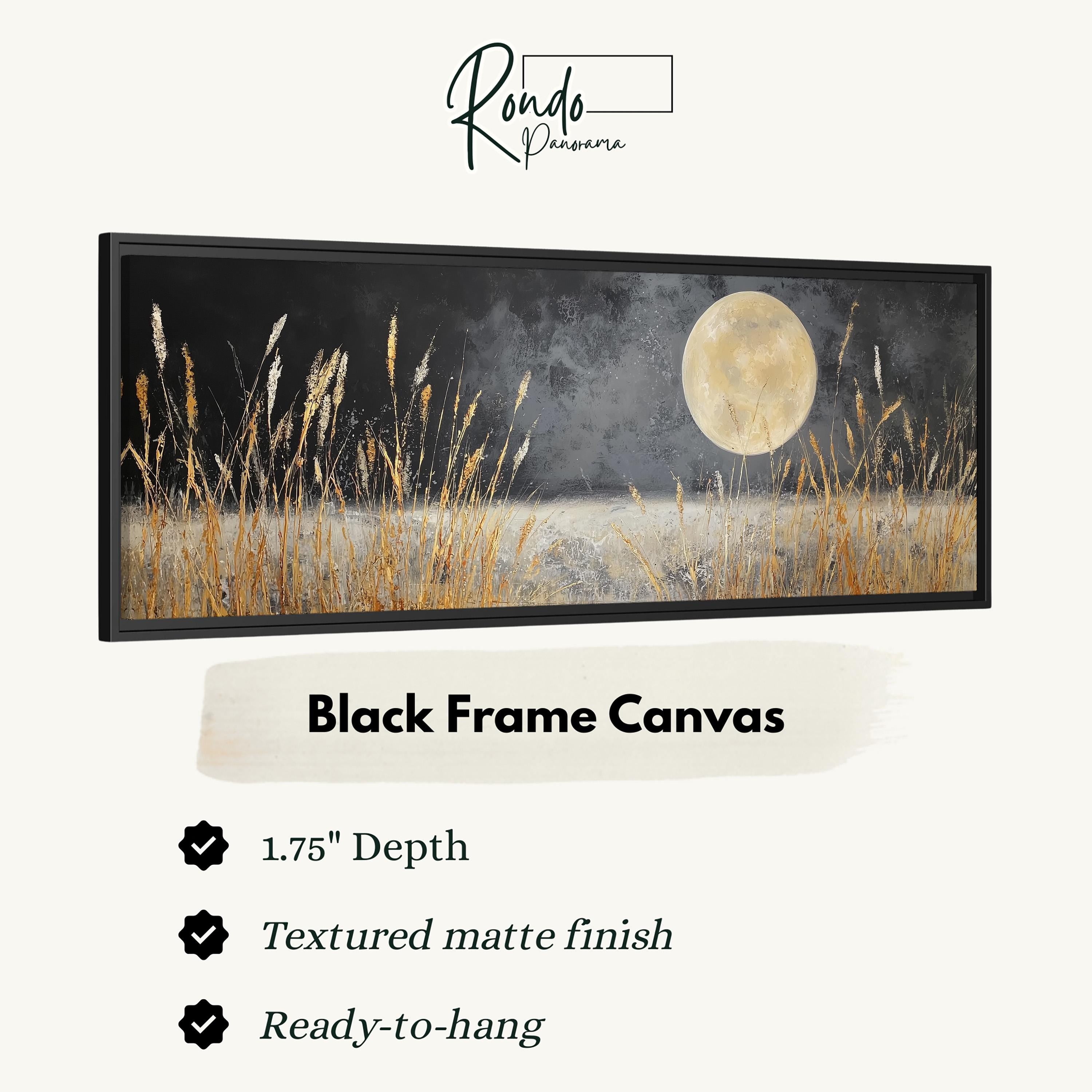 The image is a black frame canvas depicting a field of tall grass under a full moon.