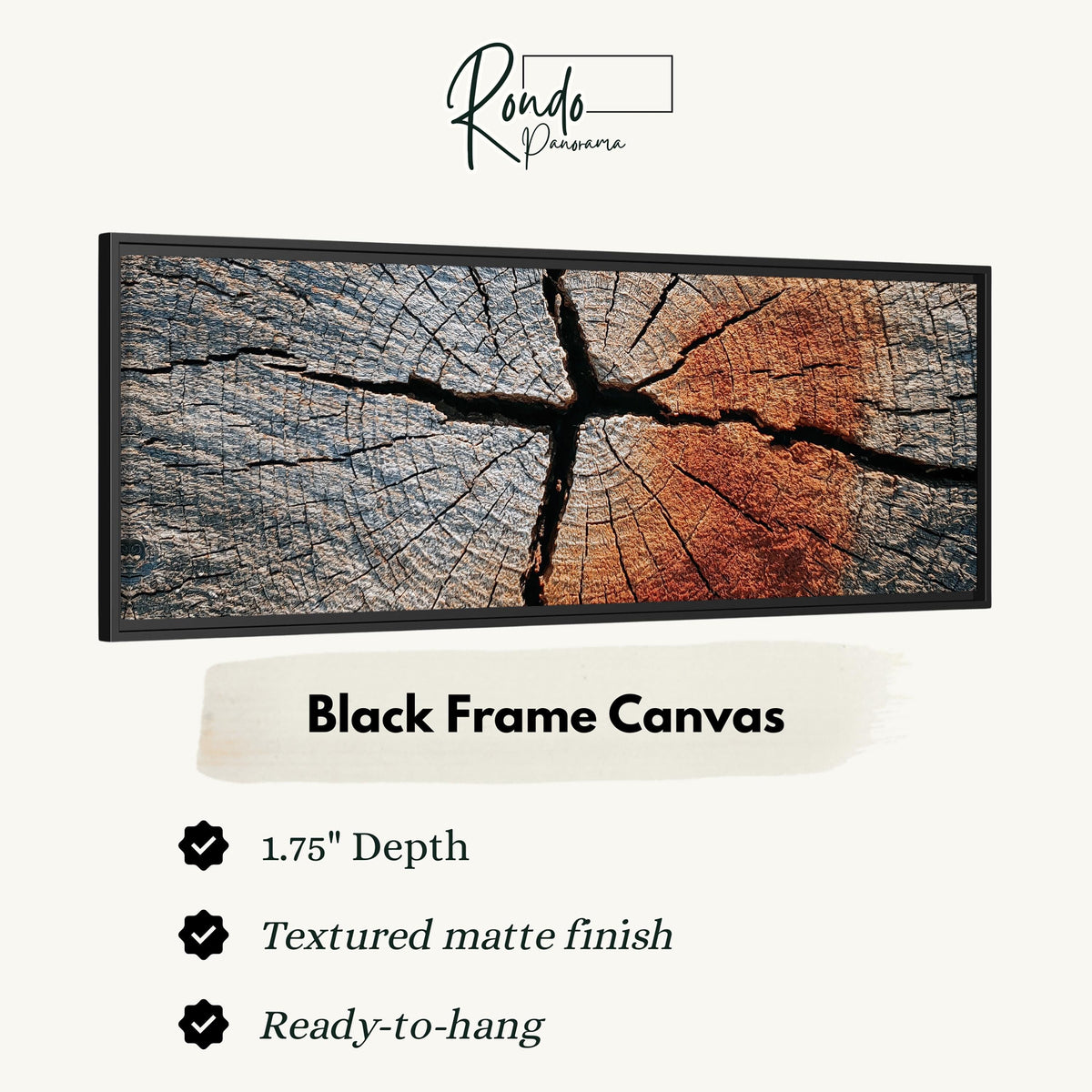Copper cracked wood grain canvas print in a black floating frame